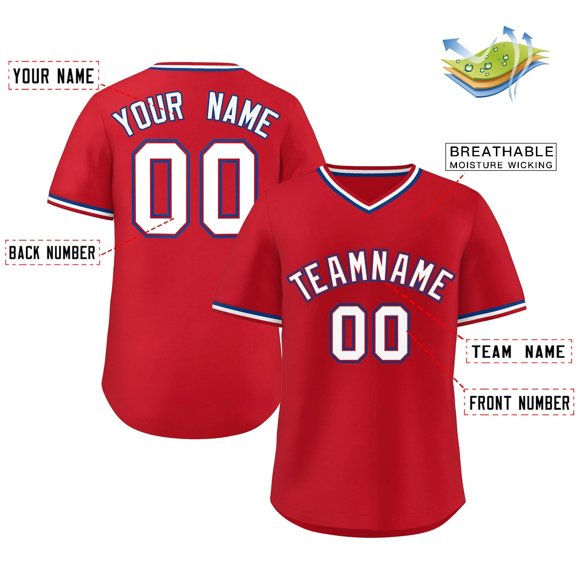 Custom Red White Classic Style Personalized Authentic Pullover Baseball Jersey - Image 2