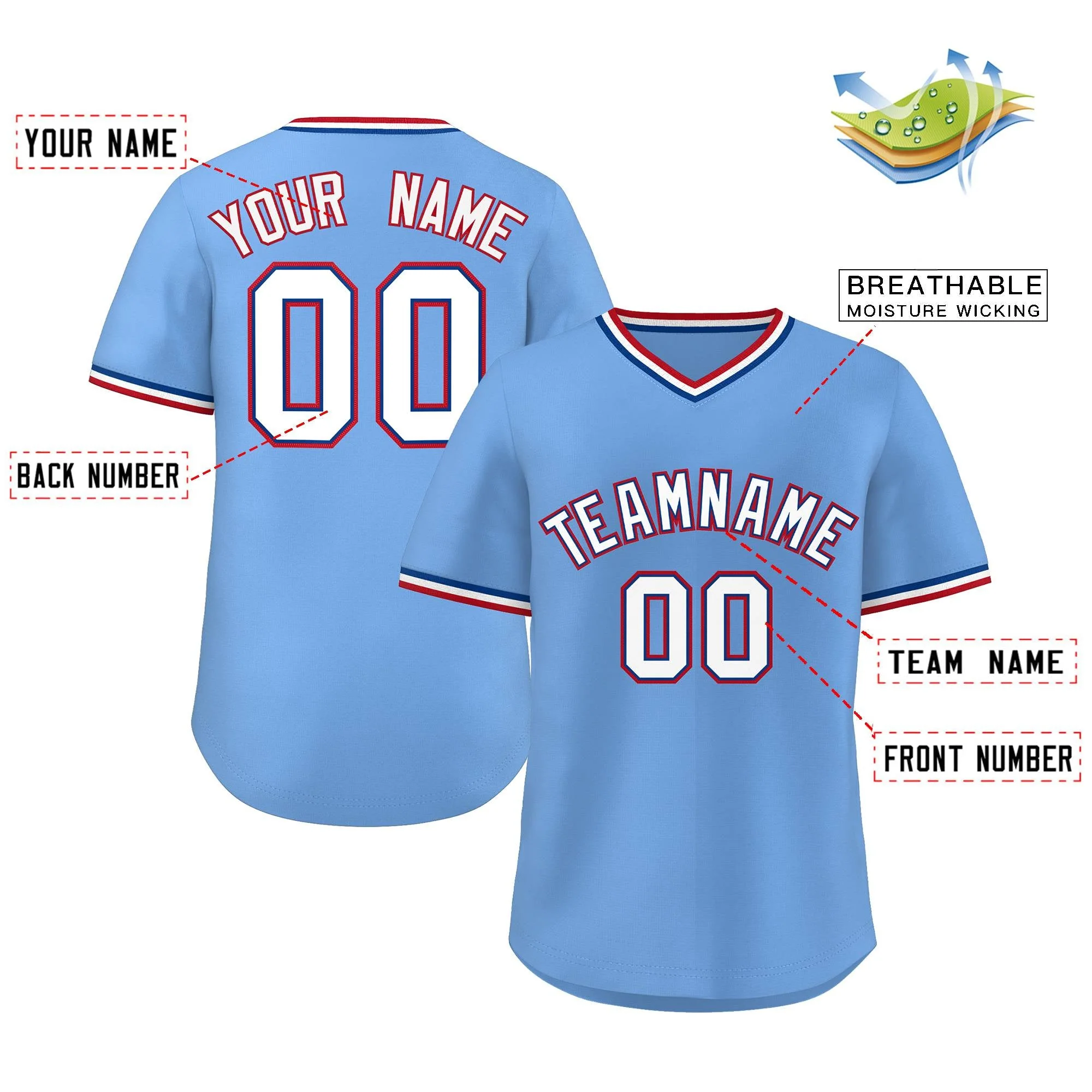Custom Light Blue White Classic Style Personalized Authentic Pullover Baseball Jersey - Image 2