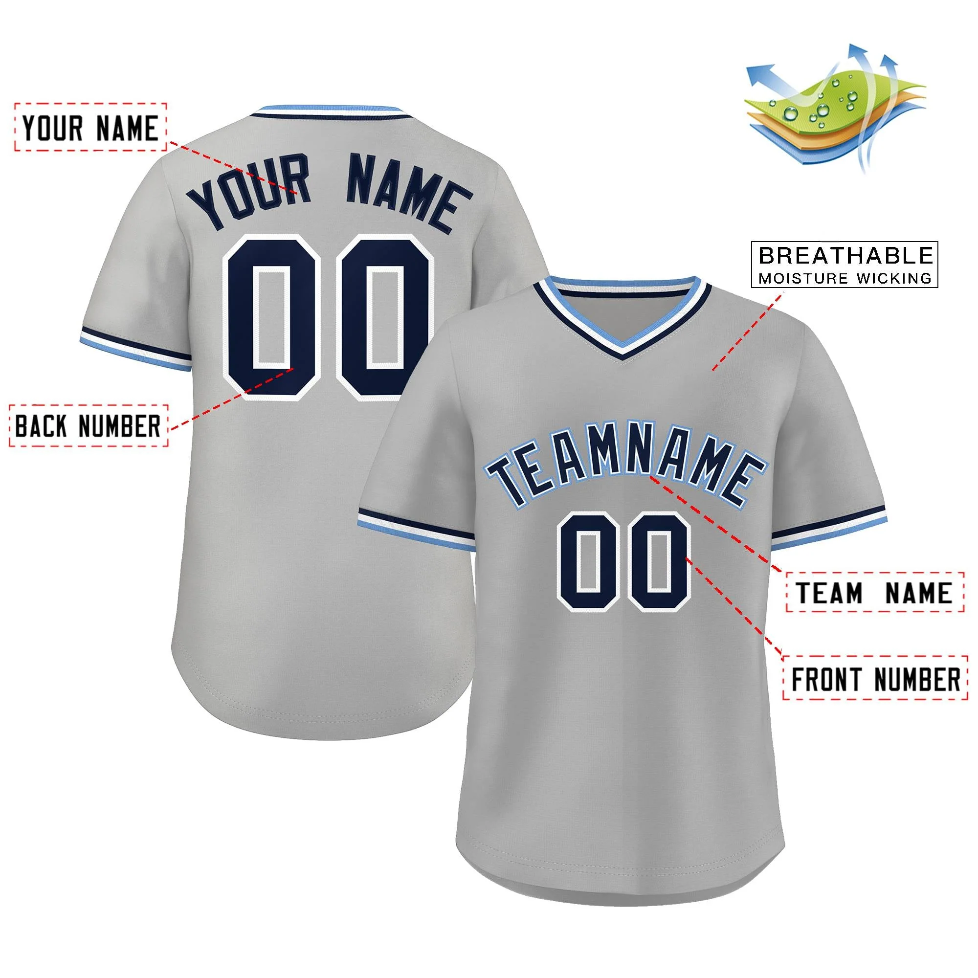 Custom Gray Royal Classic Style Personalized Authentic Pullover Baseball Jersey - Image 2