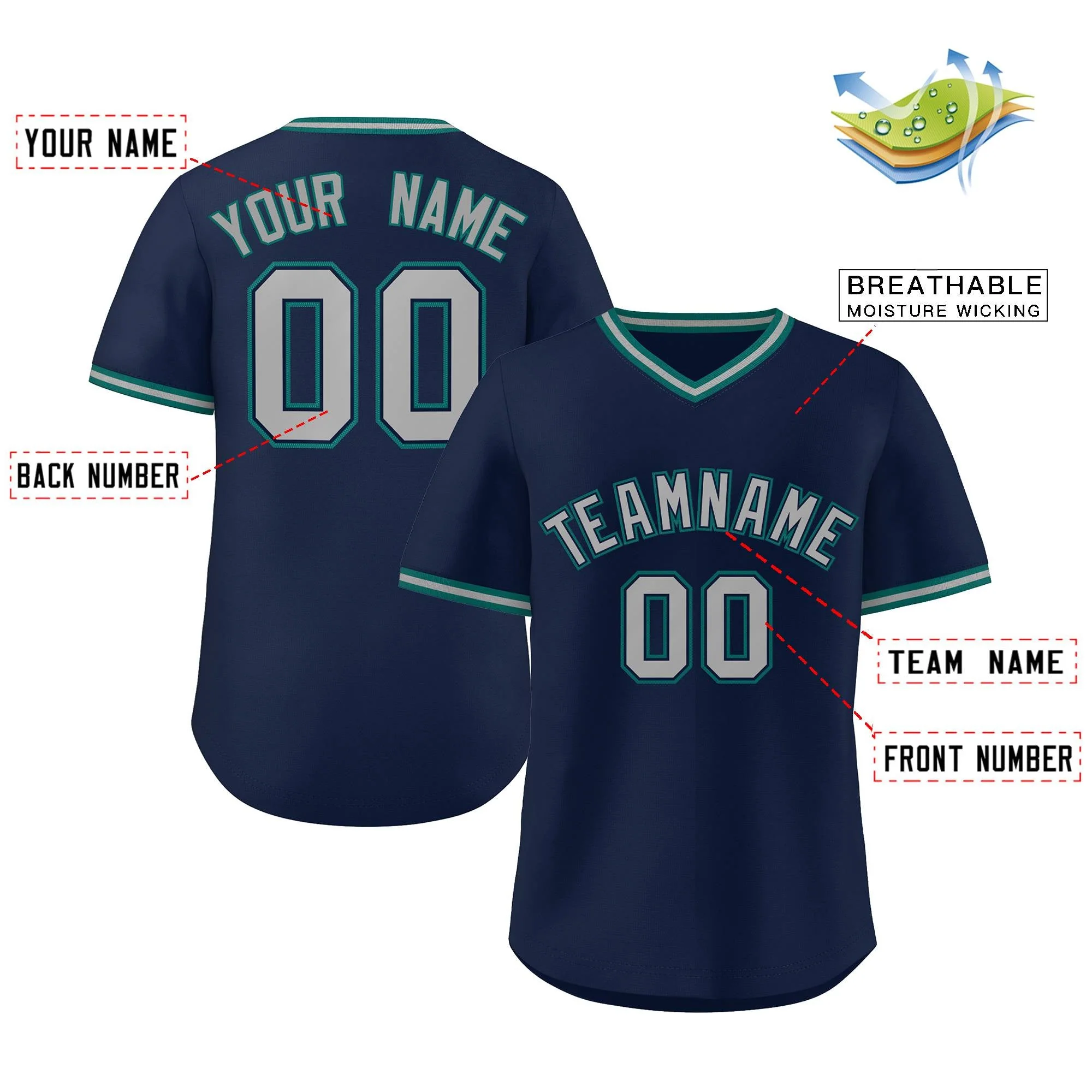 Custom Navy Gray Classic Style Personalized Authentic Pullover Baseball Jersey - Image 2