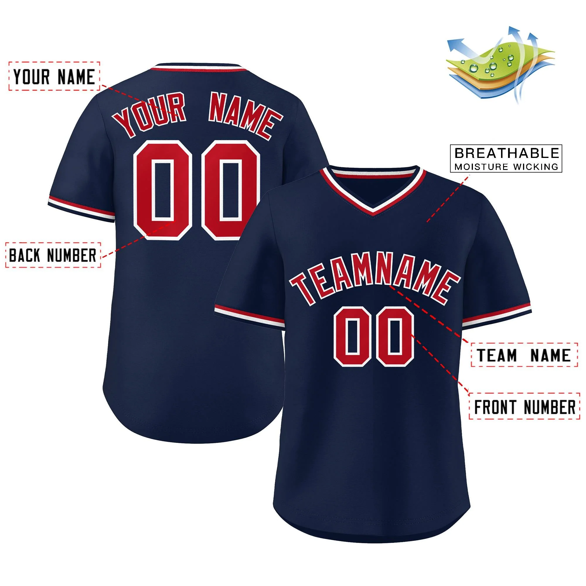 Custom Navy Red Classic Style Personalized Authentic Pullover Baseball Jersey - Image 2