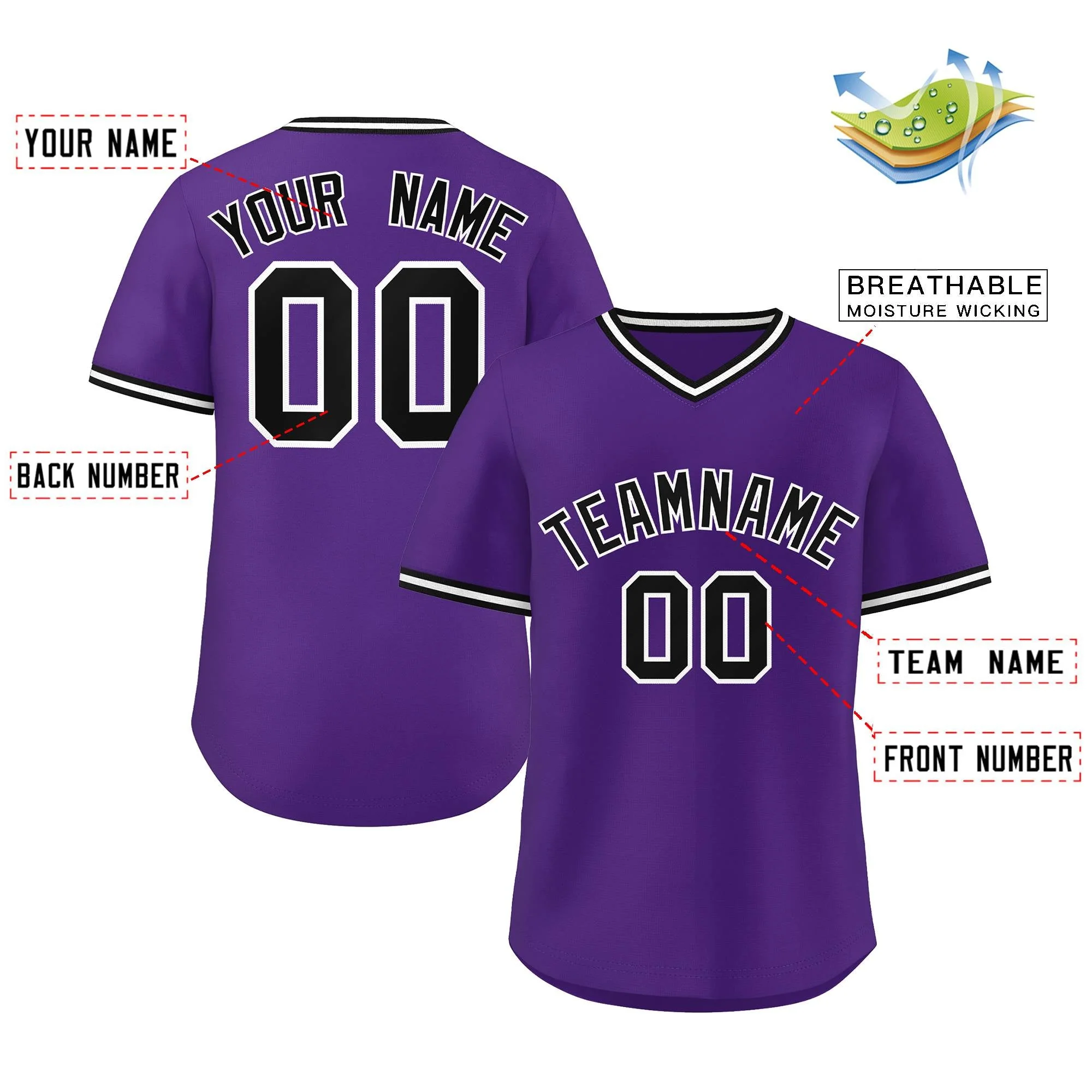 Custom Purple Classic Style Personalized Authentic Pullover Baseball Jersey - Image 2