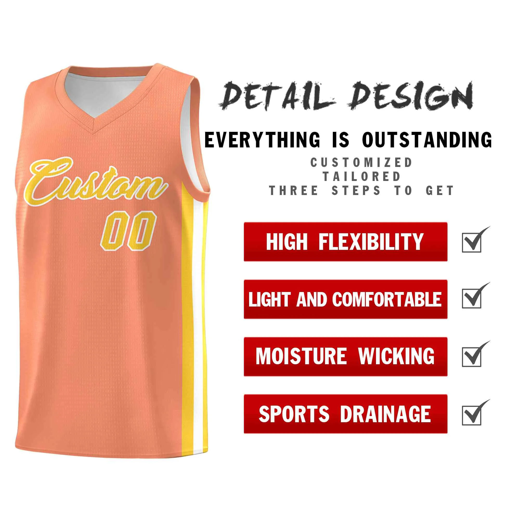 Custom Orange Gold-White Classic Tops Mesh Sport Basketball Jersey - Image 4
