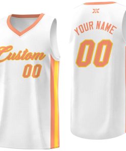 Custom White Orange-Gold Classic Tops Mesh Sport Basketball Jersey