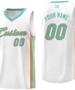 Custom White Aqua-Old Gold Classic Tops Mesh Sport Basketball Jersey