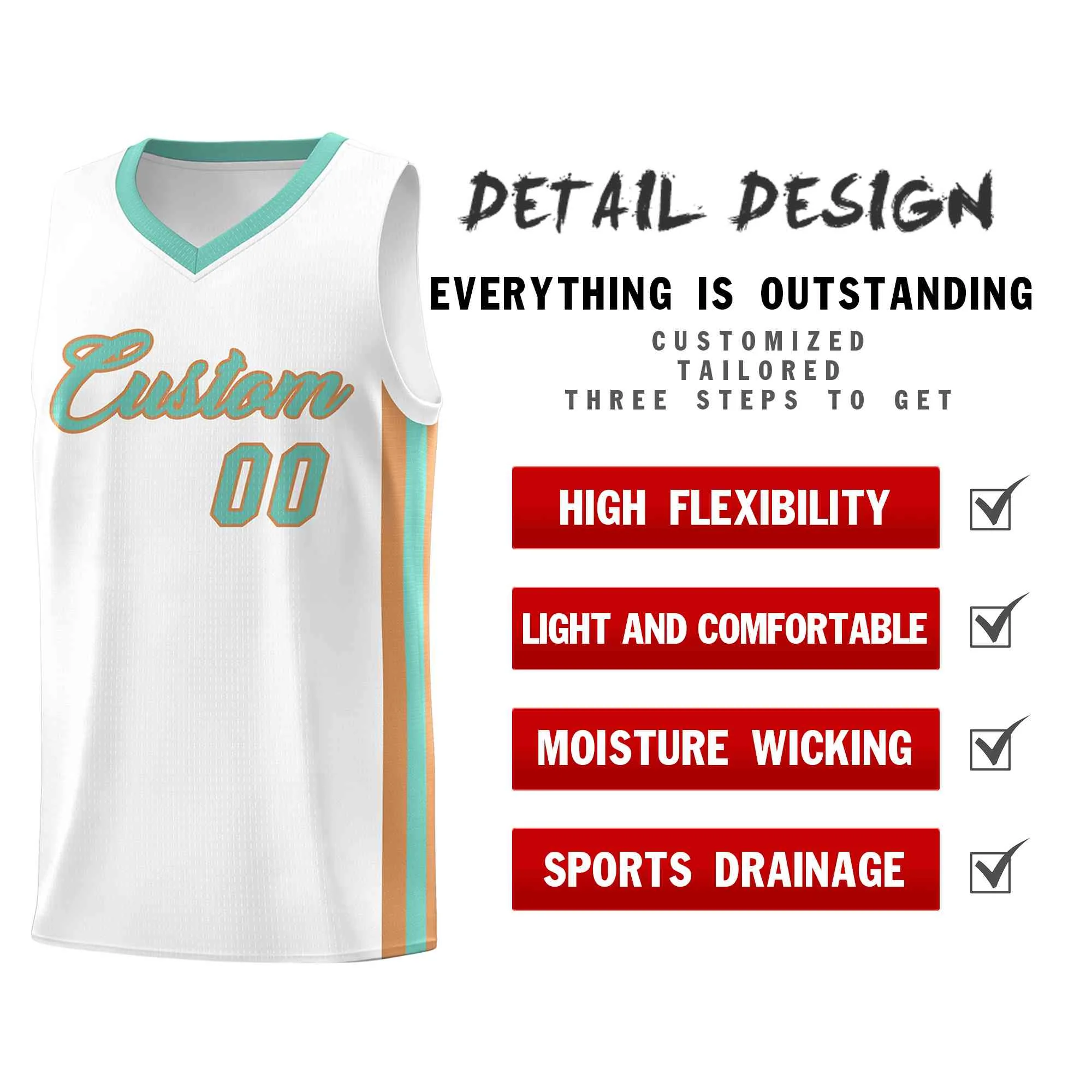 Custom White Aqua-Old Gold Classic Tops Mesh Sport Basketball Jersey - Image 4