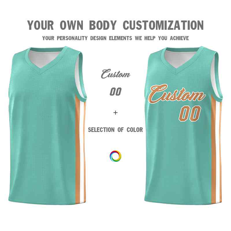 Custom Aqua Old Gold-White Classic Tops Mesh Sport Basketball Jersey - Image 3