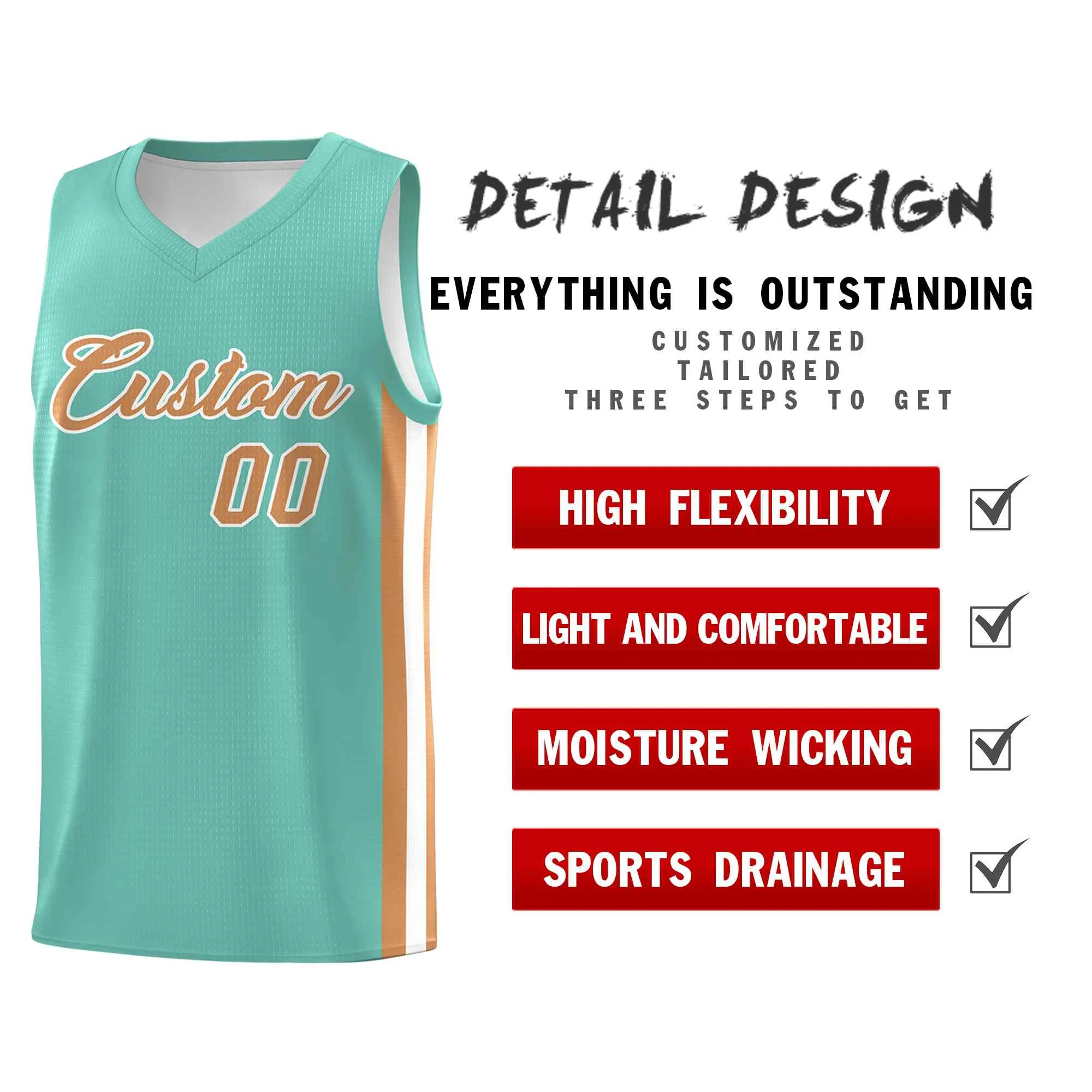 Custom Aqua Old Gold-White Classic Tops Mesh Sport Basketball Jersey - Image 4