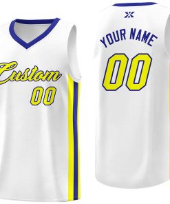 Custom White Yellow-Royal Classic Tops Mesh Sport Basketball Jersey