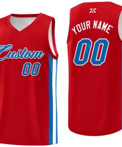 Custom Red Powder Blue-White Classic Tops Mesh Sport Basketball Jersey