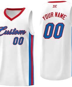 Custom White Royal-Red Classic Tops Mesh Sport Basketball Jersey
