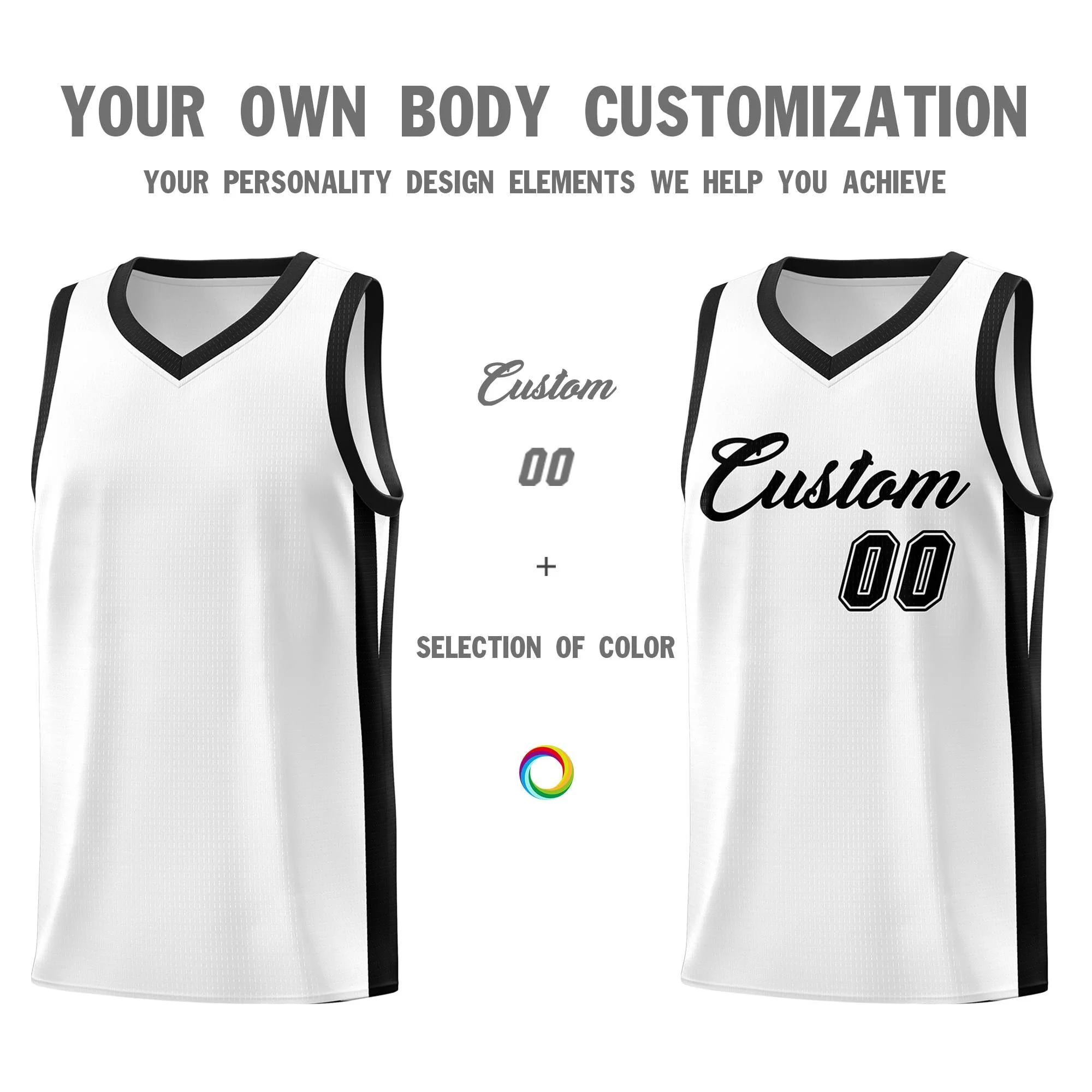 Custom White Black Classic Tops Basketball Jersey - Image 3
