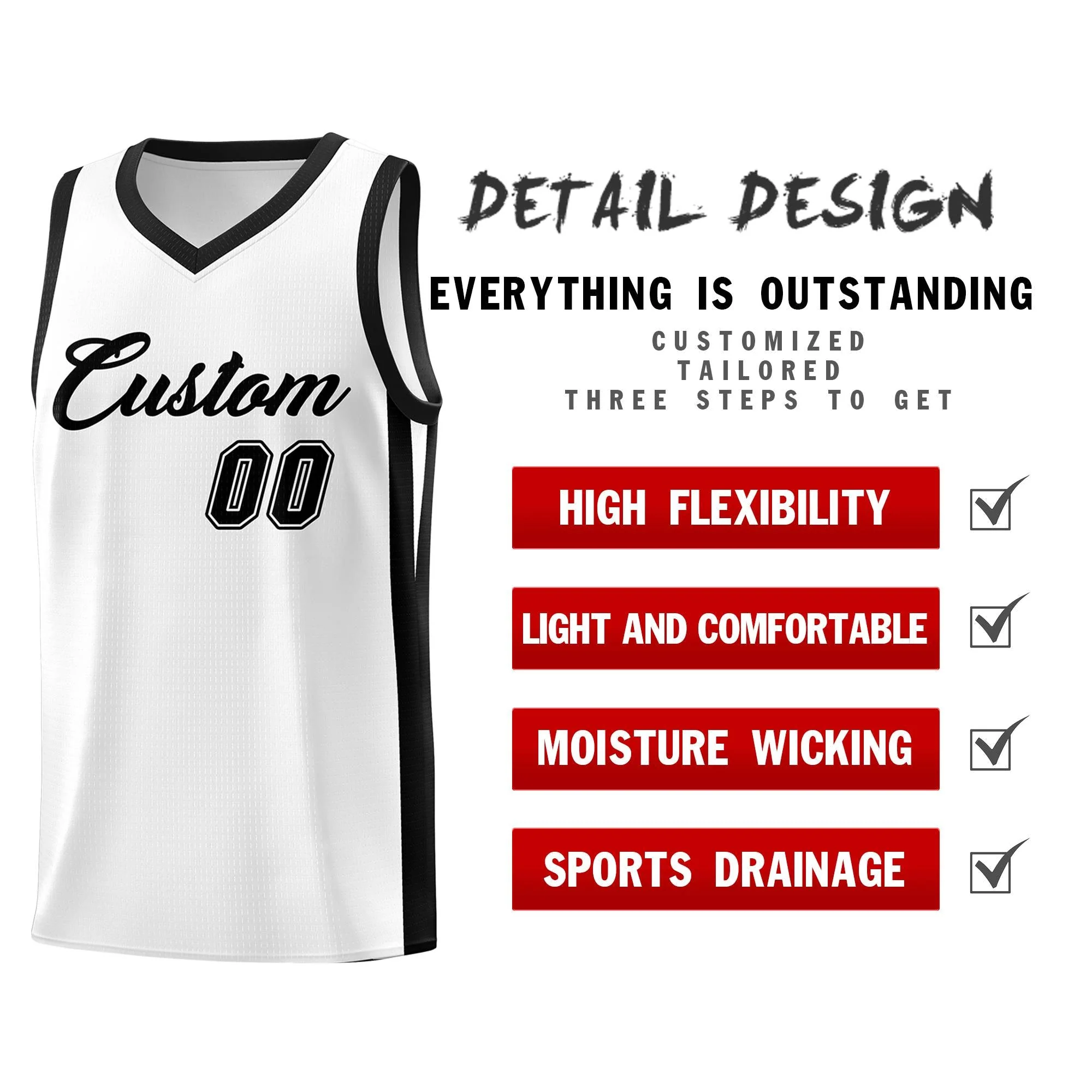 Custom White Black Classic Tops Basketball Jersey - Image 4