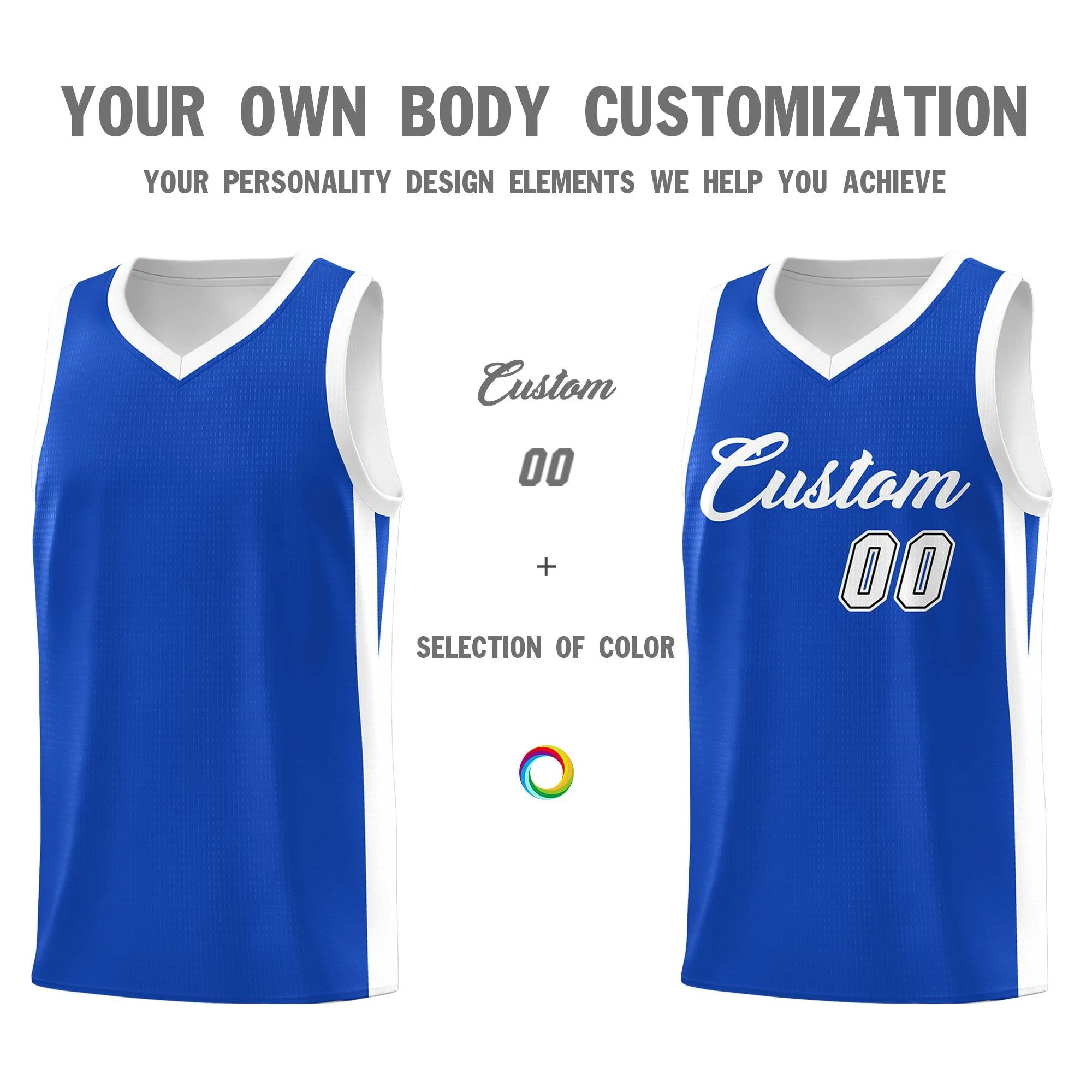 Custom Blue White Classic Tops Basketball Jersey - Image 3