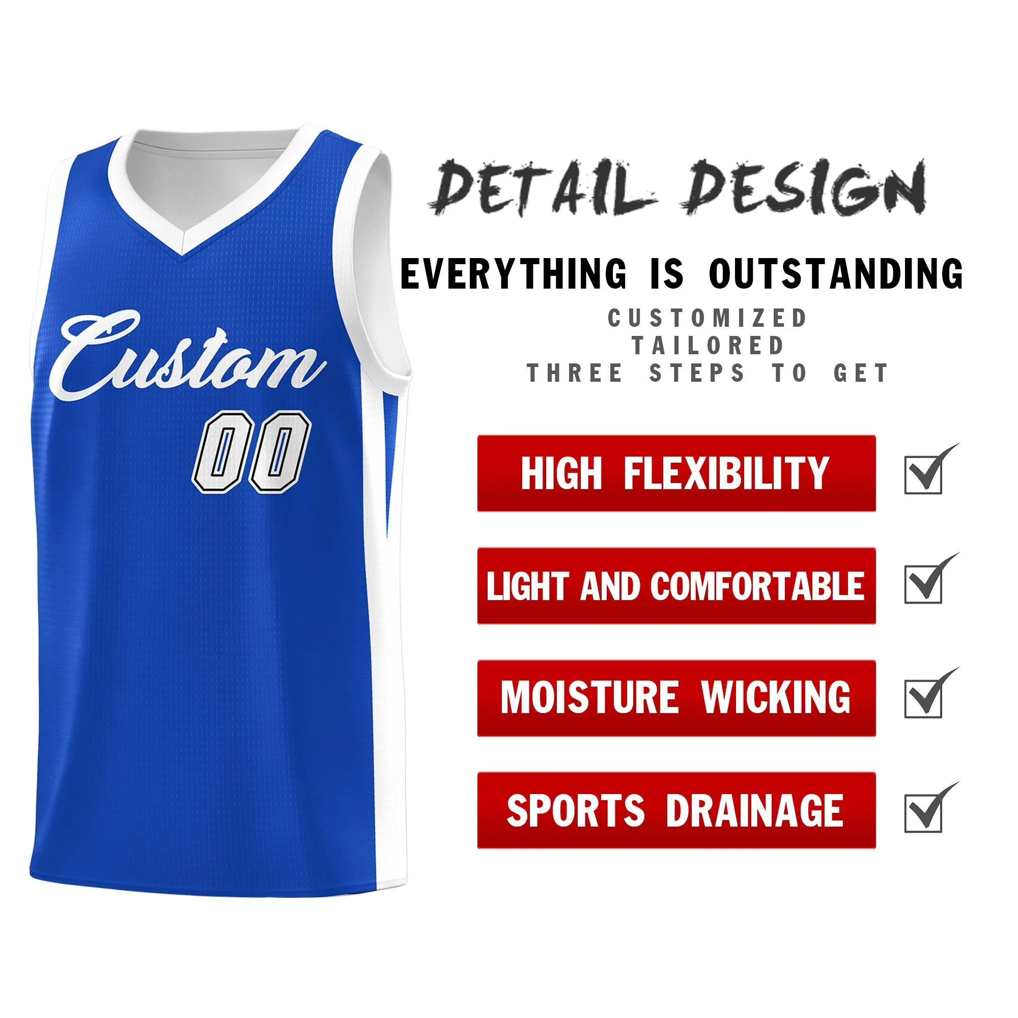 Custom Blue White Classic Tops Basketball Jersey - Image 4