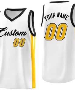 Custom White Yellow Classic Tops Basketball Jersey