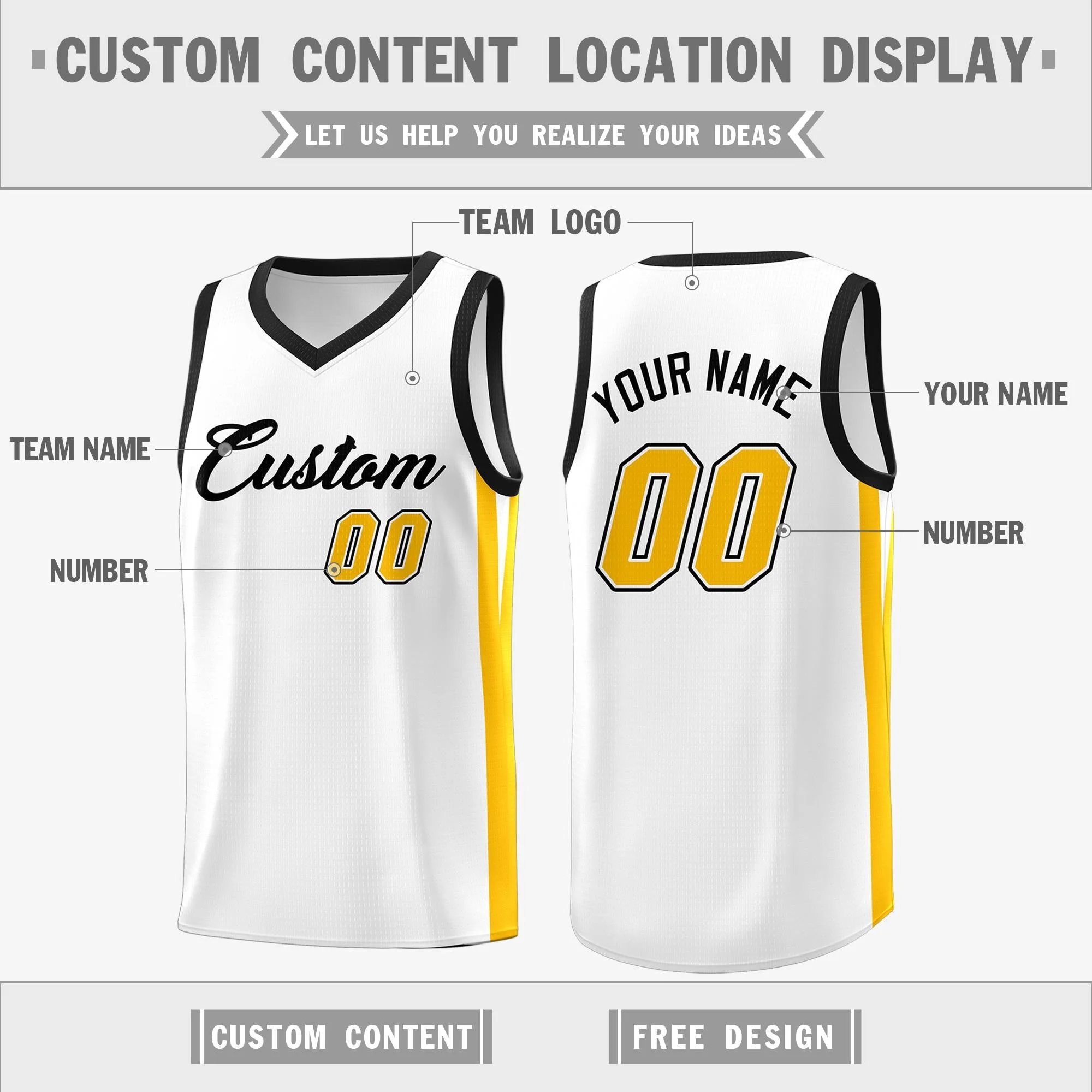 Custom White Yellow Classic Tops Basketball Jersey - Image 2