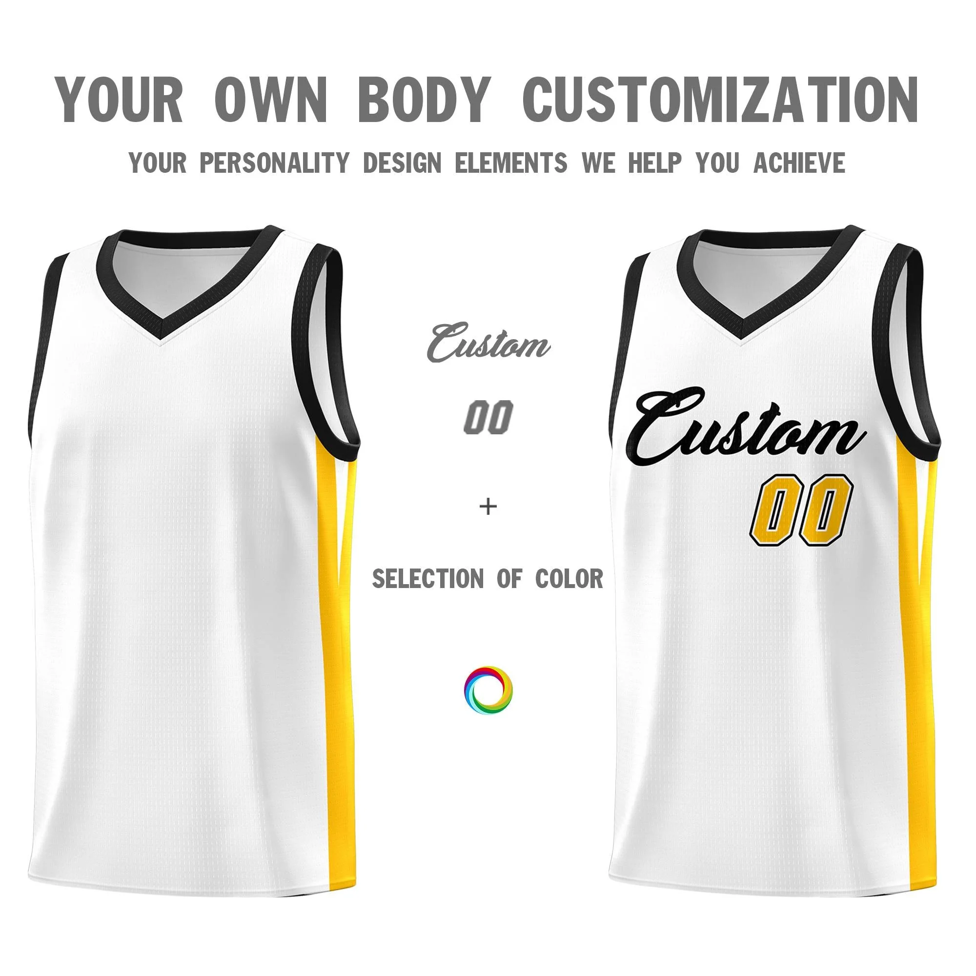 Custom White Yellow Classic Tops Basketball Jersey - Image 3