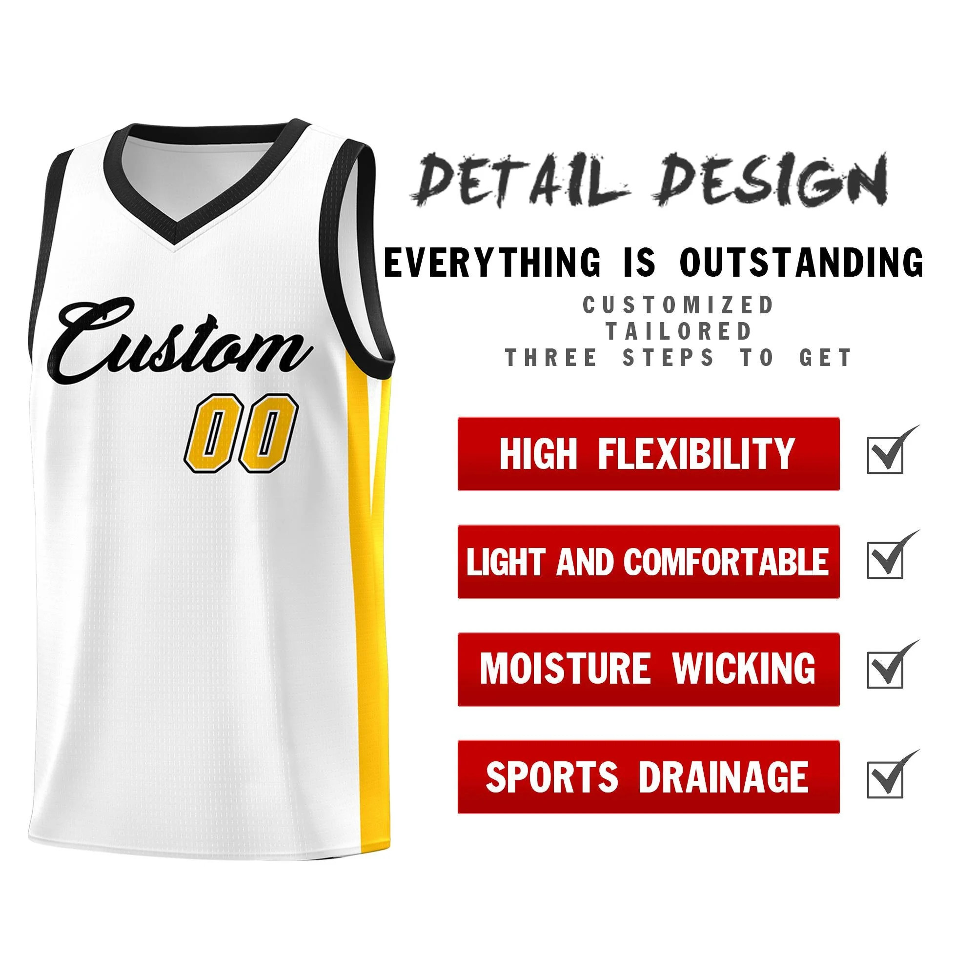 Custom White Yellow Classic Tops Basketball Jersey - Image 4