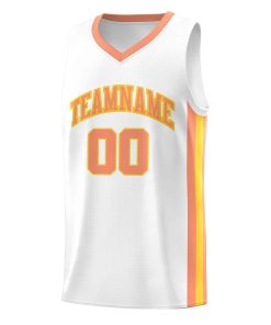 Custom White Orange-Yellow Classic Tops Mesh Sport Basketball Jersey