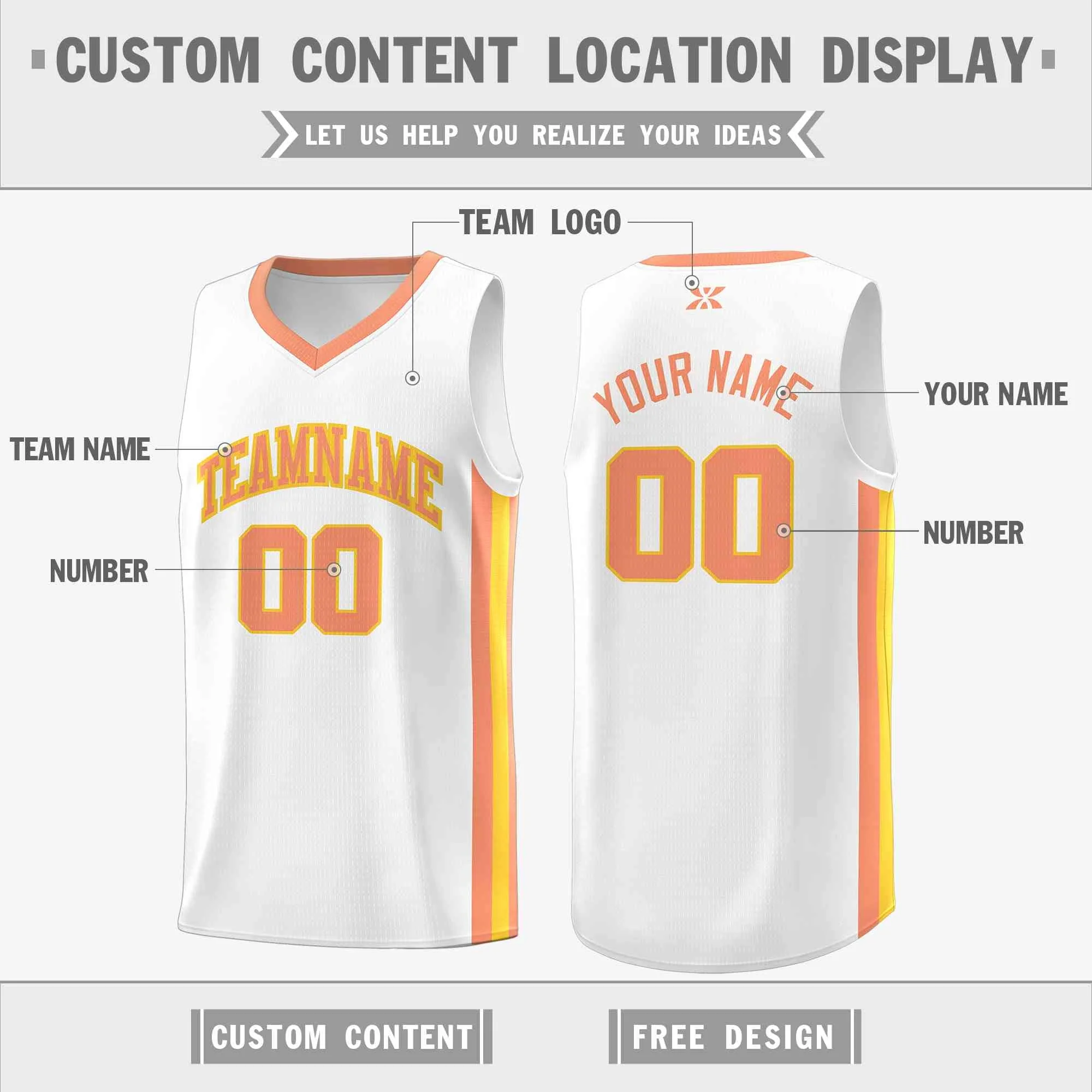 Custom White Orange-Yellow Classic Tops Mesh Sport Basketball Jersey - Image 2