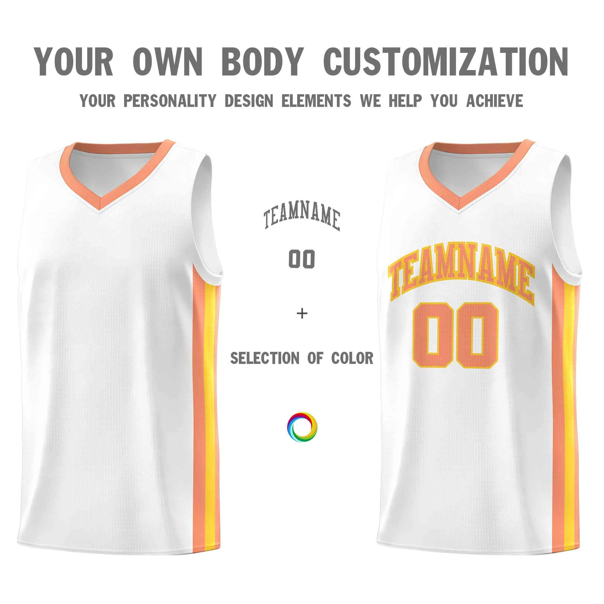 Custom White Orange-Yellow Classic Tops Mesh Sport Basketball Jersey - Image 3