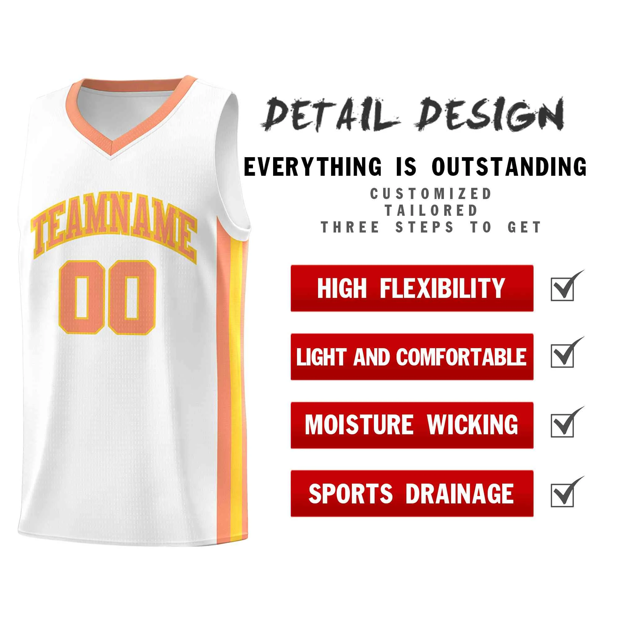 Custom White Orange-Yellow Classic Tops Mesh Sport Basketball Jersey - Image 4