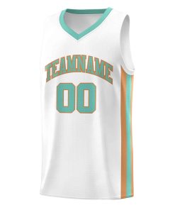 Custom White Teal-Old Gold Classic Tops Mesh Sport Basketball Jersey