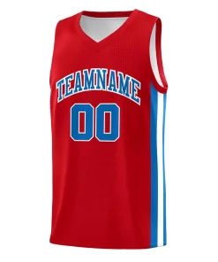 Custom Red Light Blue-White Classic Tops Mesh Sport Basketball Jersey