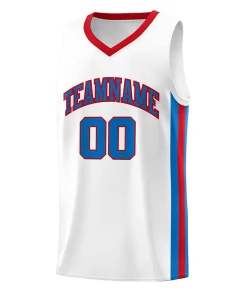Custom White Blue-Red Classic Tops Mesh Sport Basketball Jersey