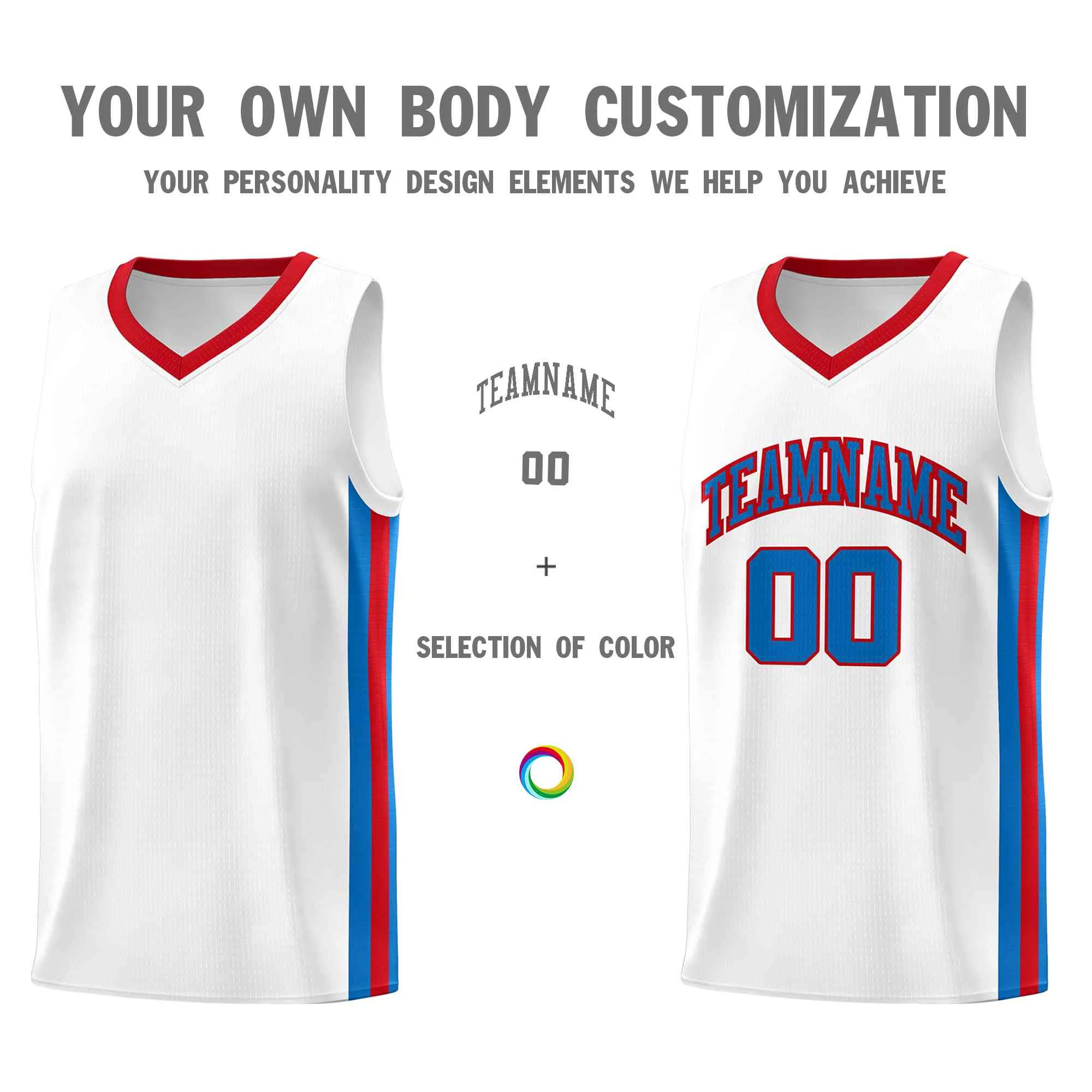 Custom White Blue-Red Classic Tops Mesh Sport Basketball Jersey - Image 3