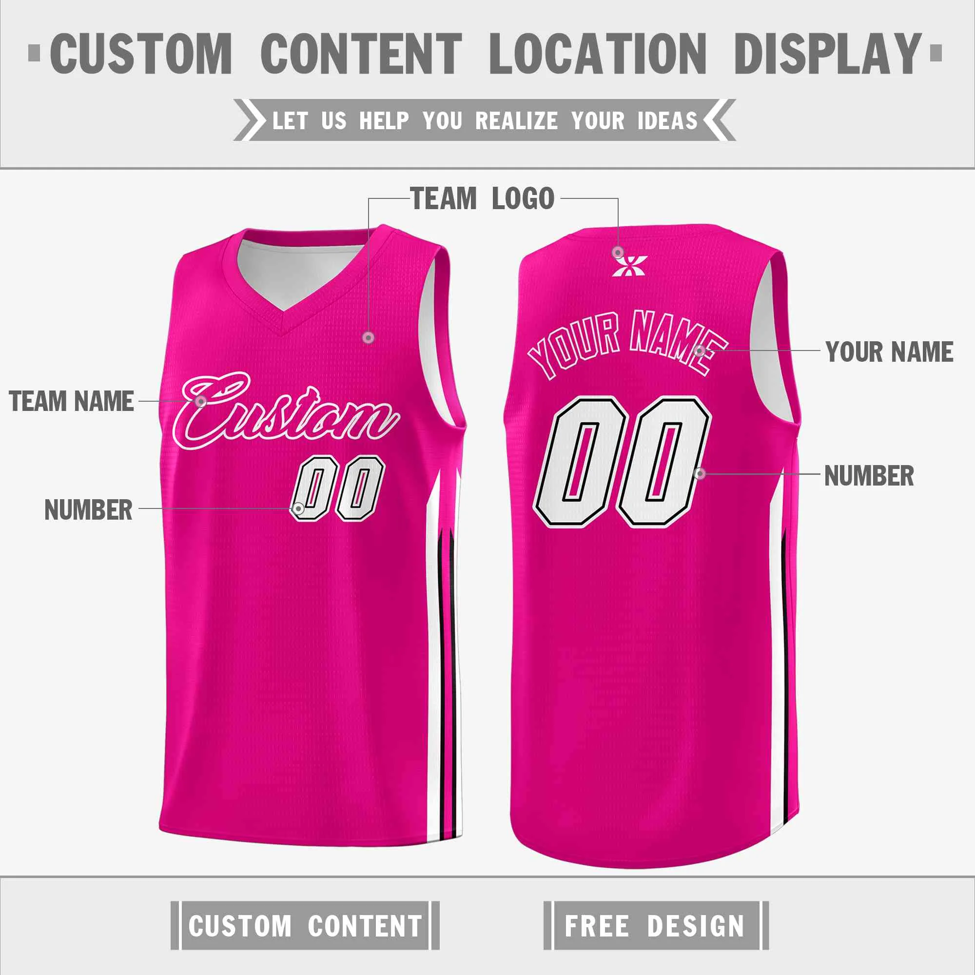 Custom Pink White-Classic Tops Mesh Sport Basketball Jersey - Image 2