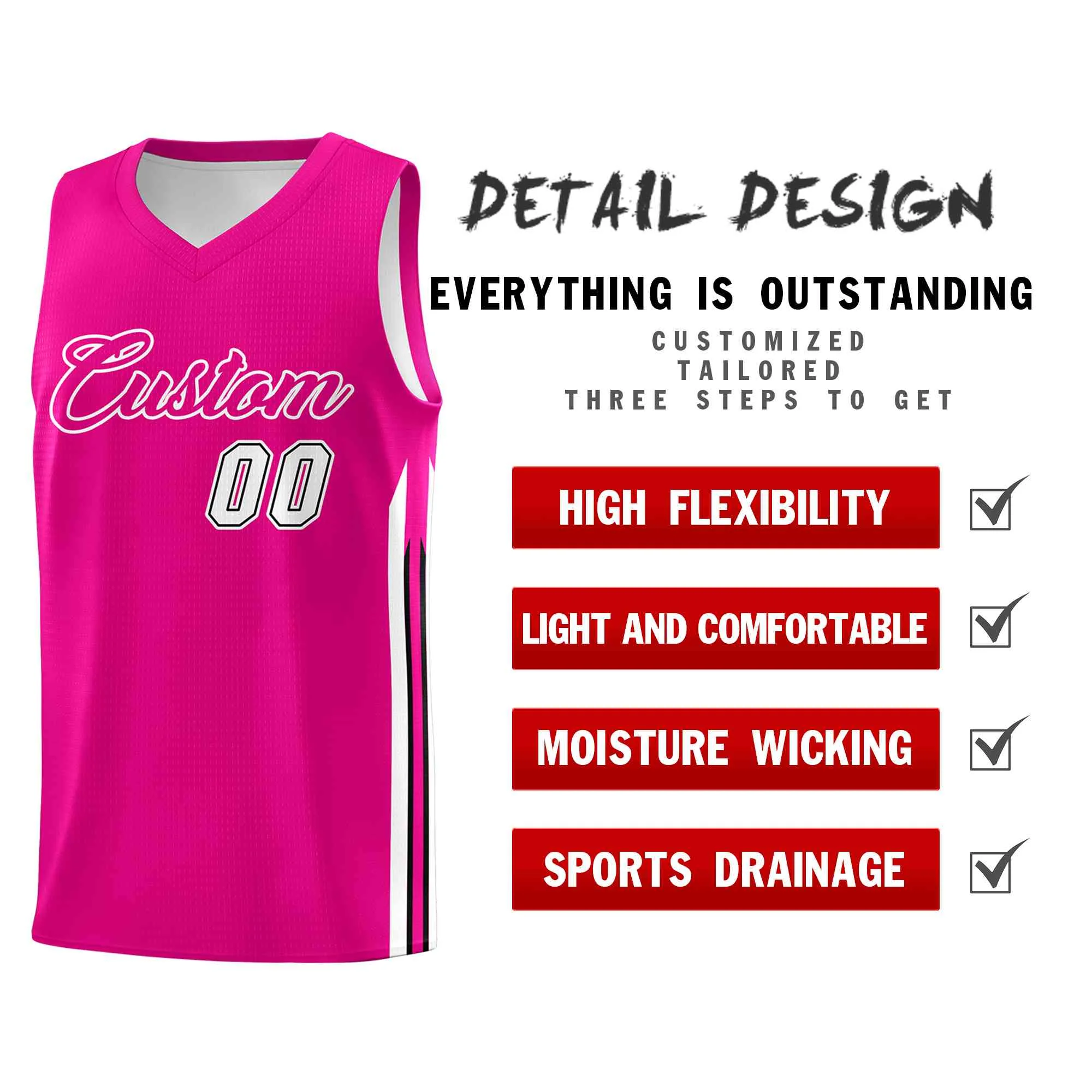 Custom Pink White-Classic Tops Mesh Sport Basketball Jersey - Image 4