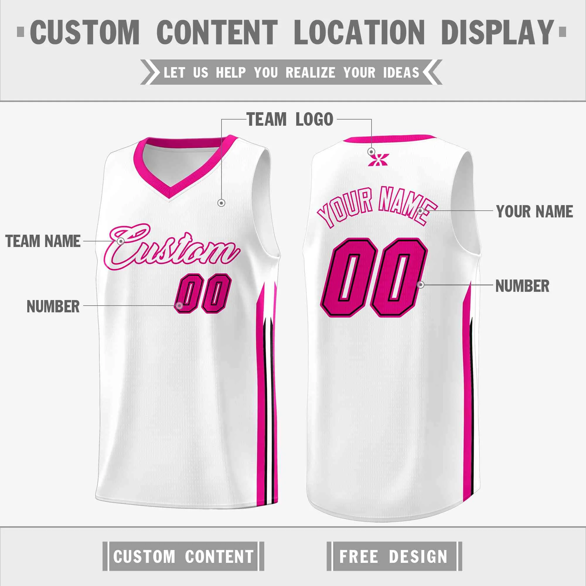 Custom White Pink-Classic Tops Mesh Sport Basketball Jersey - Image 2
