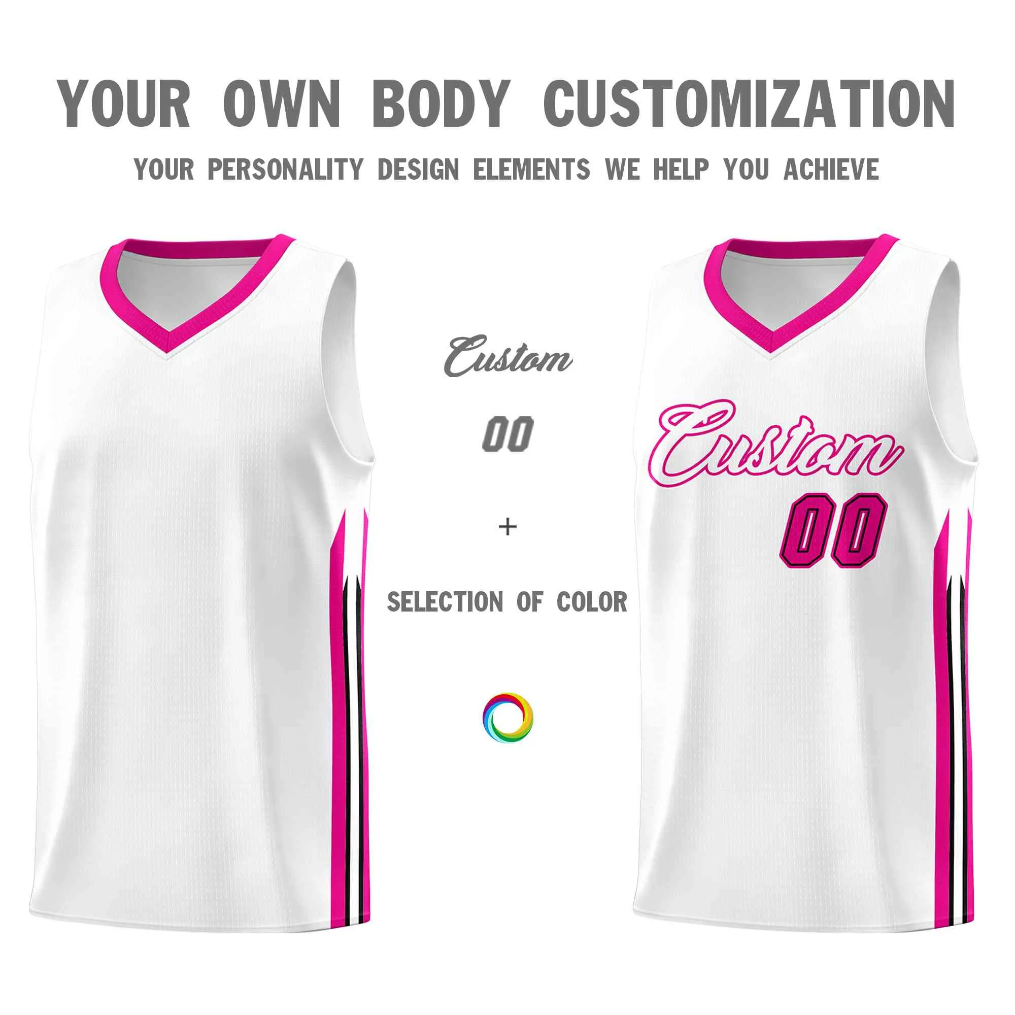 Custom White Pink-Classic Tops Mesh Sport Basketball Jersey - Image 3