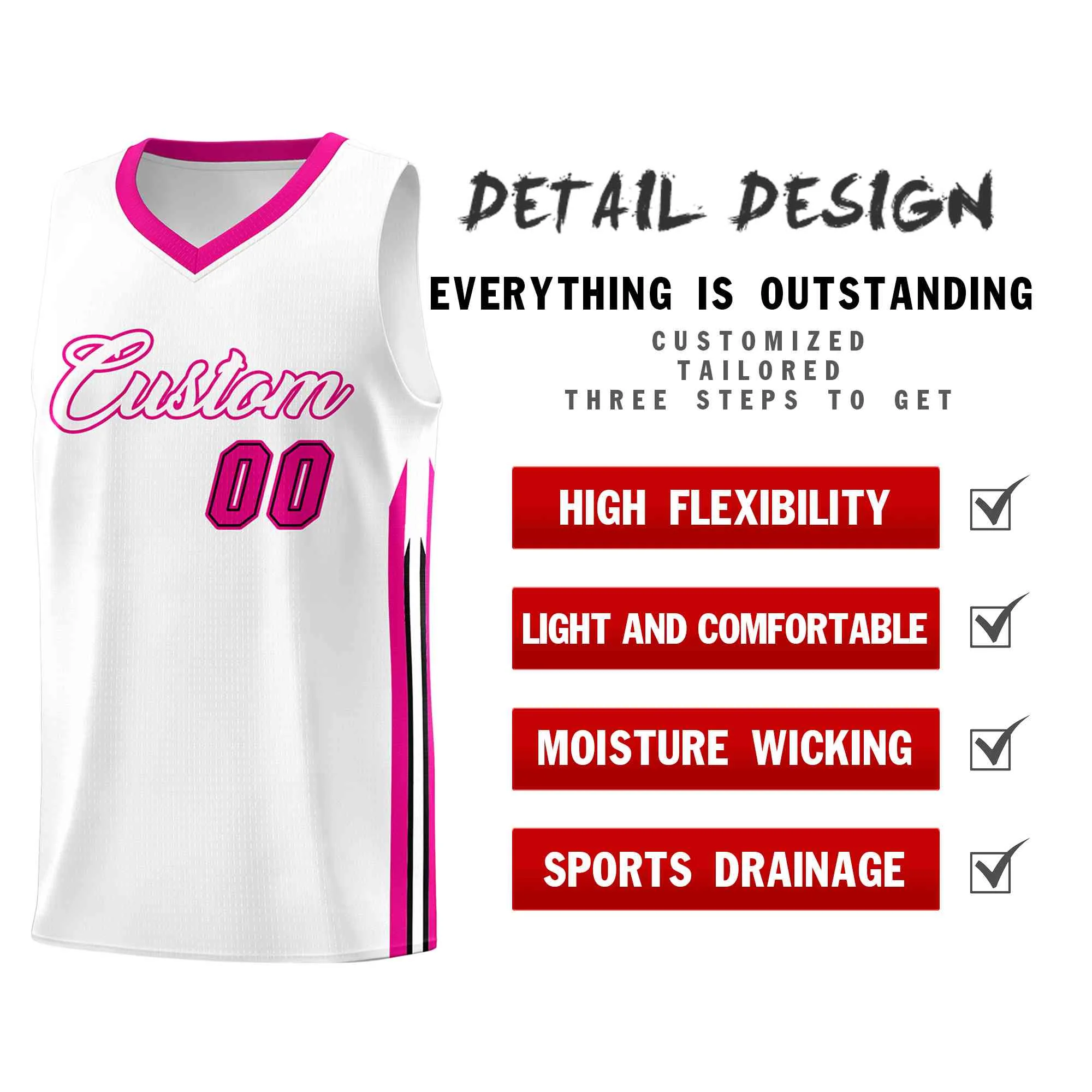 Custom White Pink-Classic Tops Mesh Sport Basketball Jersey - Image 4
