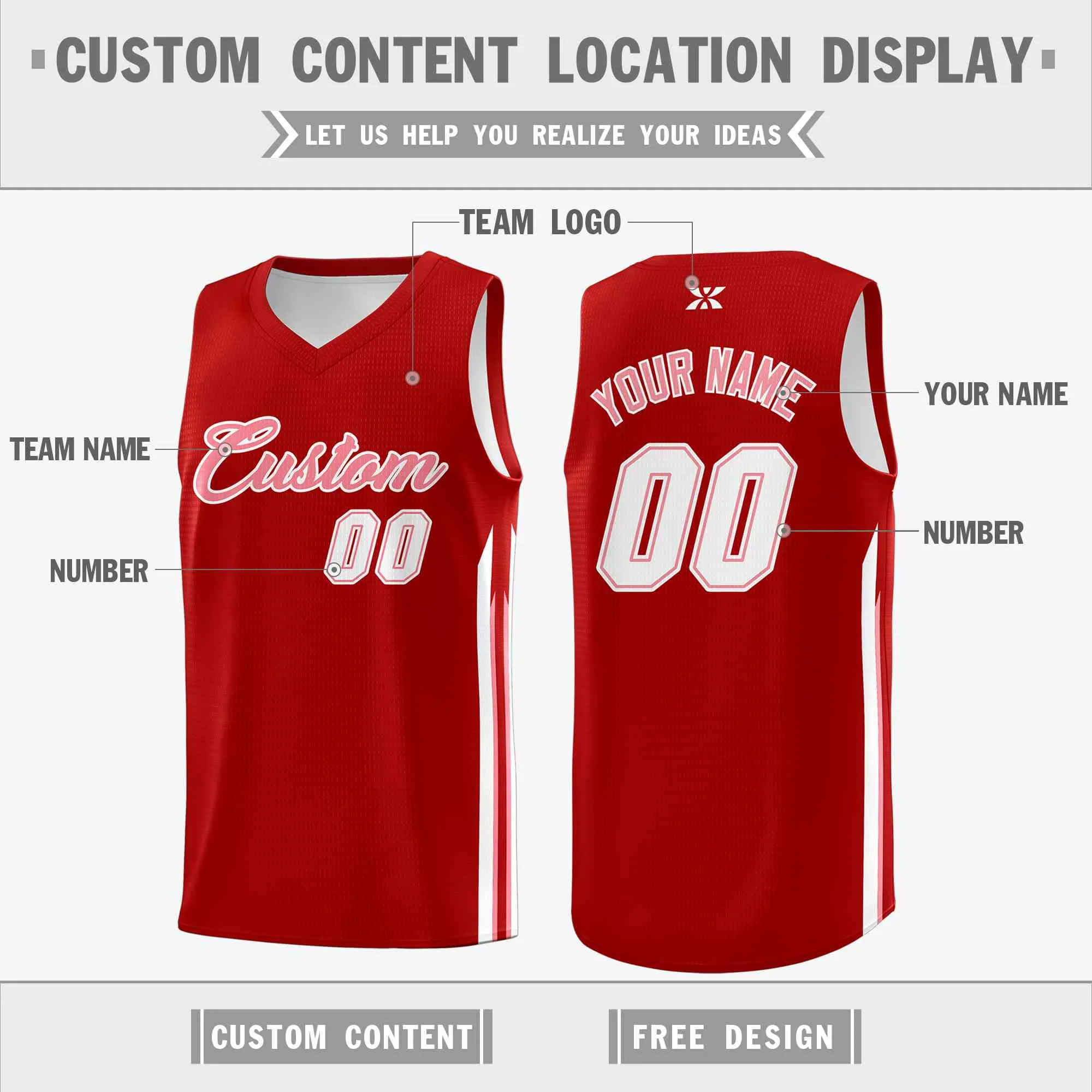 Custom Red Pink-Classic Tops Mesh Sport Basketball Jersey - Image 2