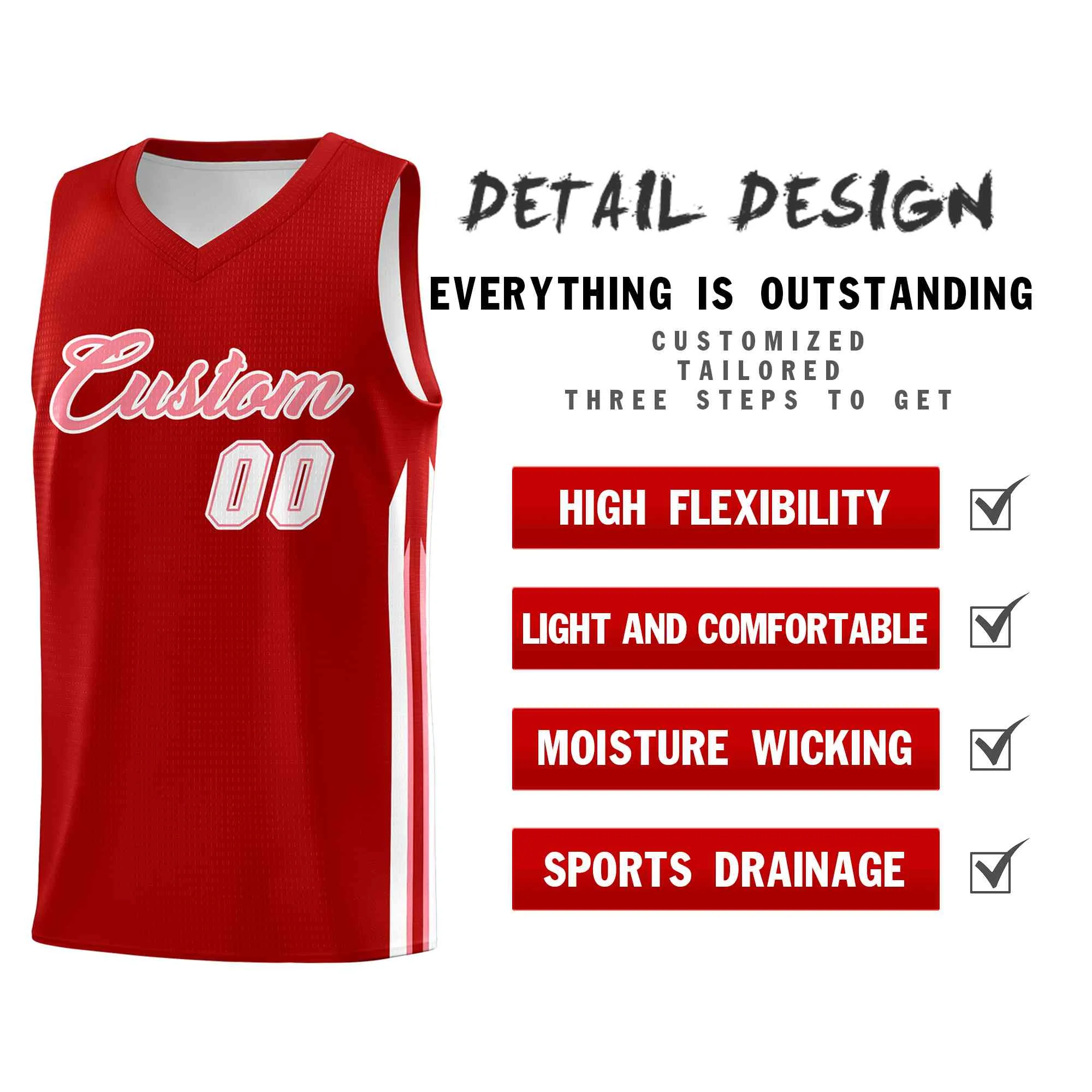 Custom Red Pink-Classic Tops Mesh Sport Basketball Jersey - Image 4