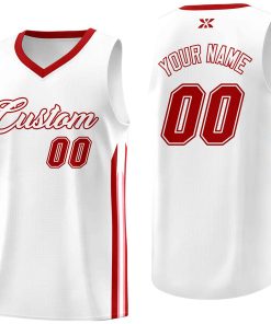 Custom White Red-Classic Tops Mesh Sport Basketball Jersey