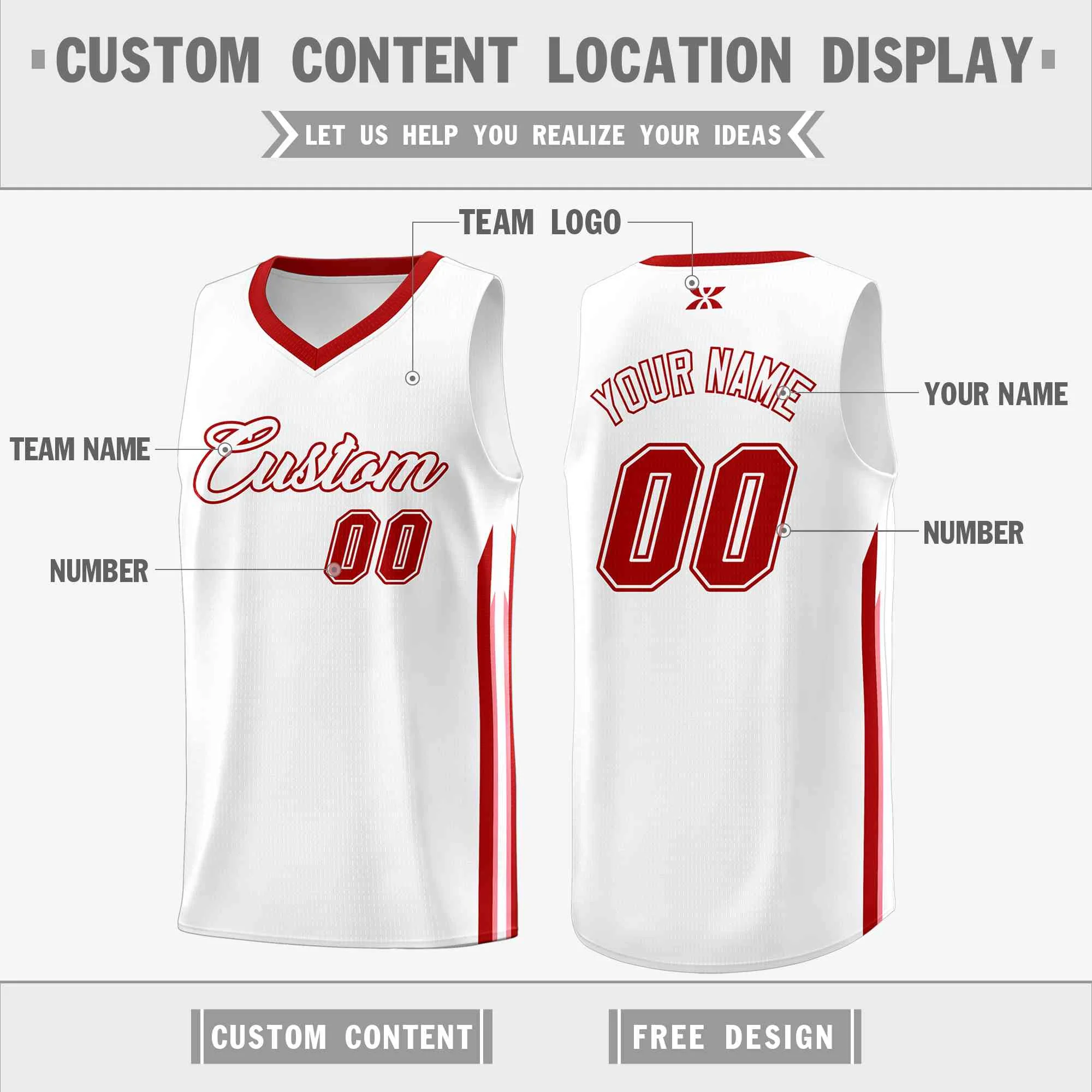 Custom White Red-Classic Tops Mesh Sport Basketball Jersey - Image 2