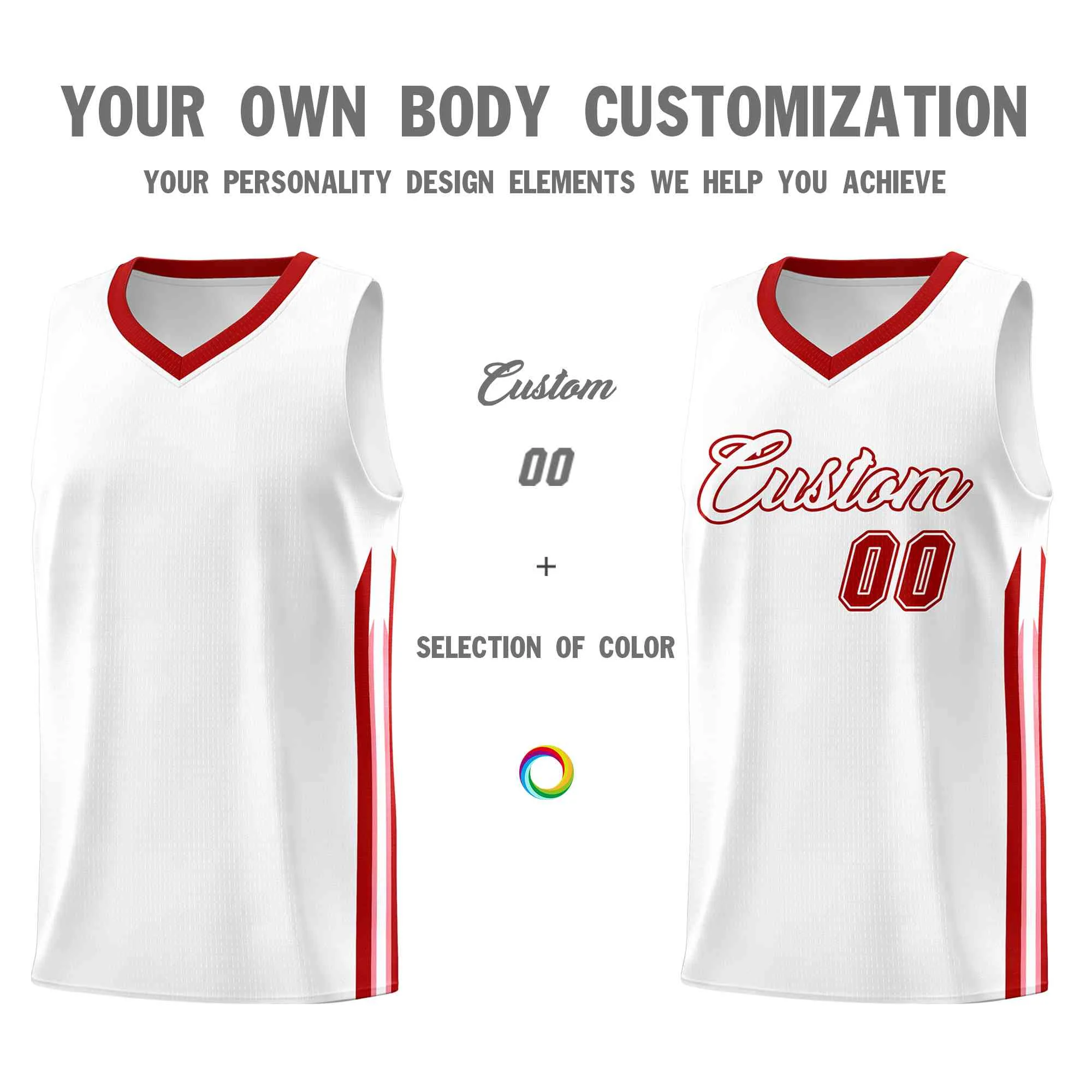 Custom White Red-Classic Tops Mesh Sport Basketball Jersey - Image 3