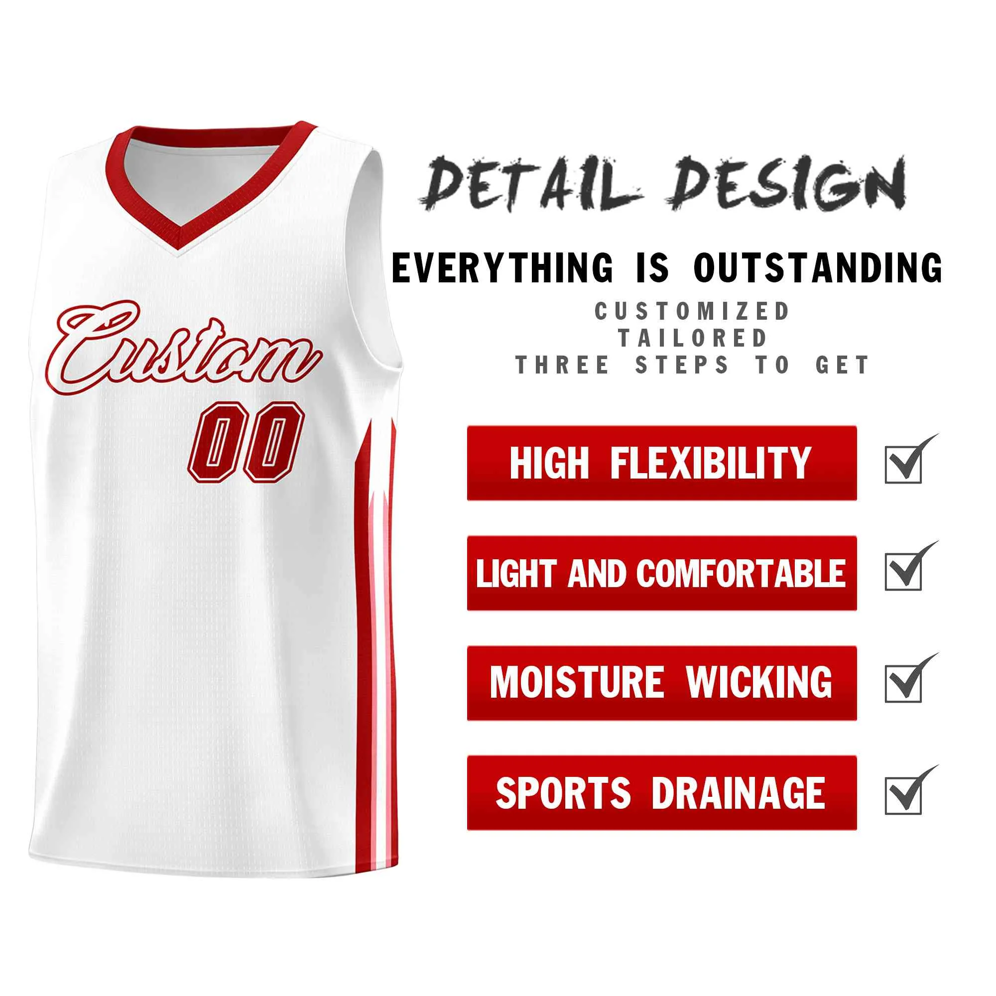 Custom White Red-Classic Tops Mesh Sport Basketball Jersey - Image 4