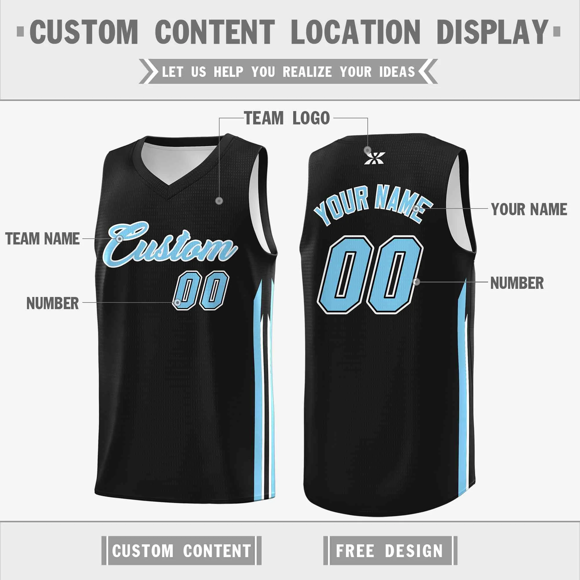 Custom Black Light Blue-Classic Tops Mesh Sport Basketball Jersey - Image 2