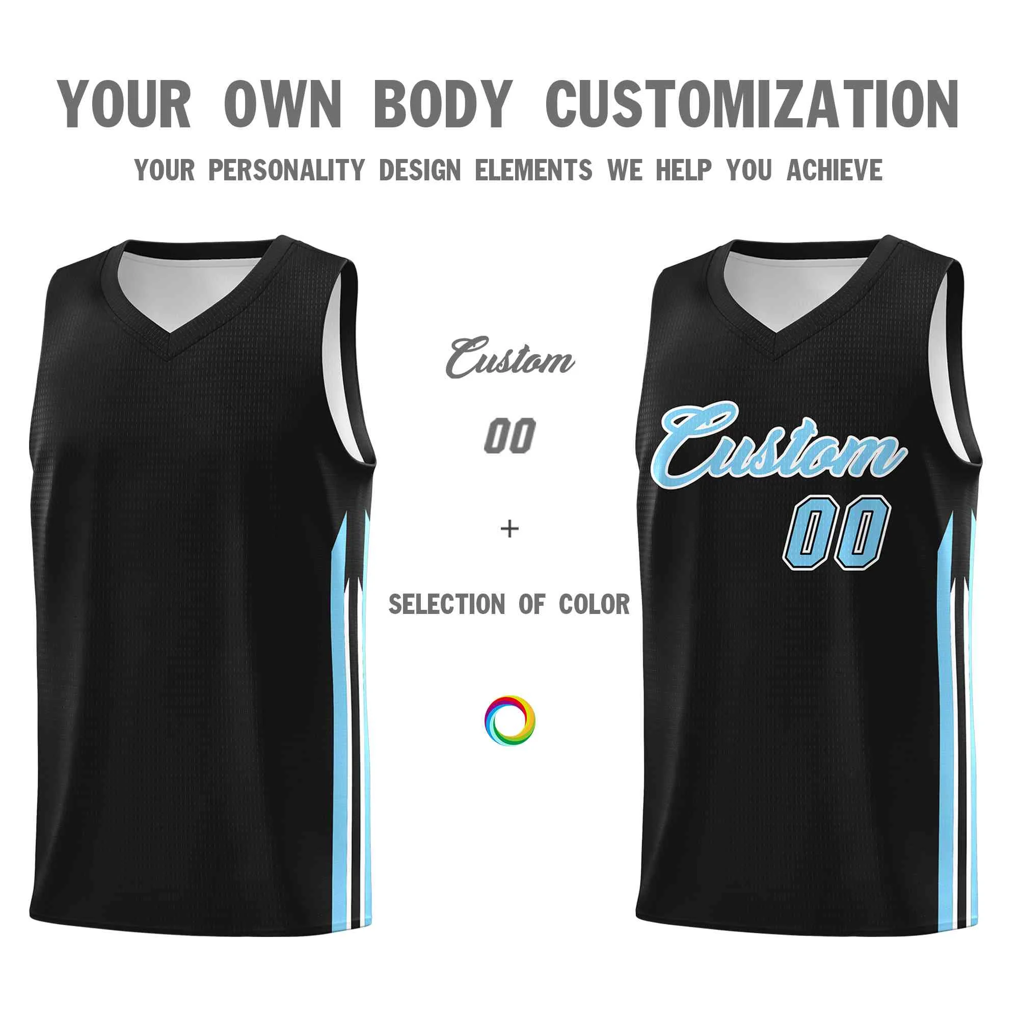 Custom Black Light Blue-Classic Tops Mesh Sport Basketball Jersey - Image 3