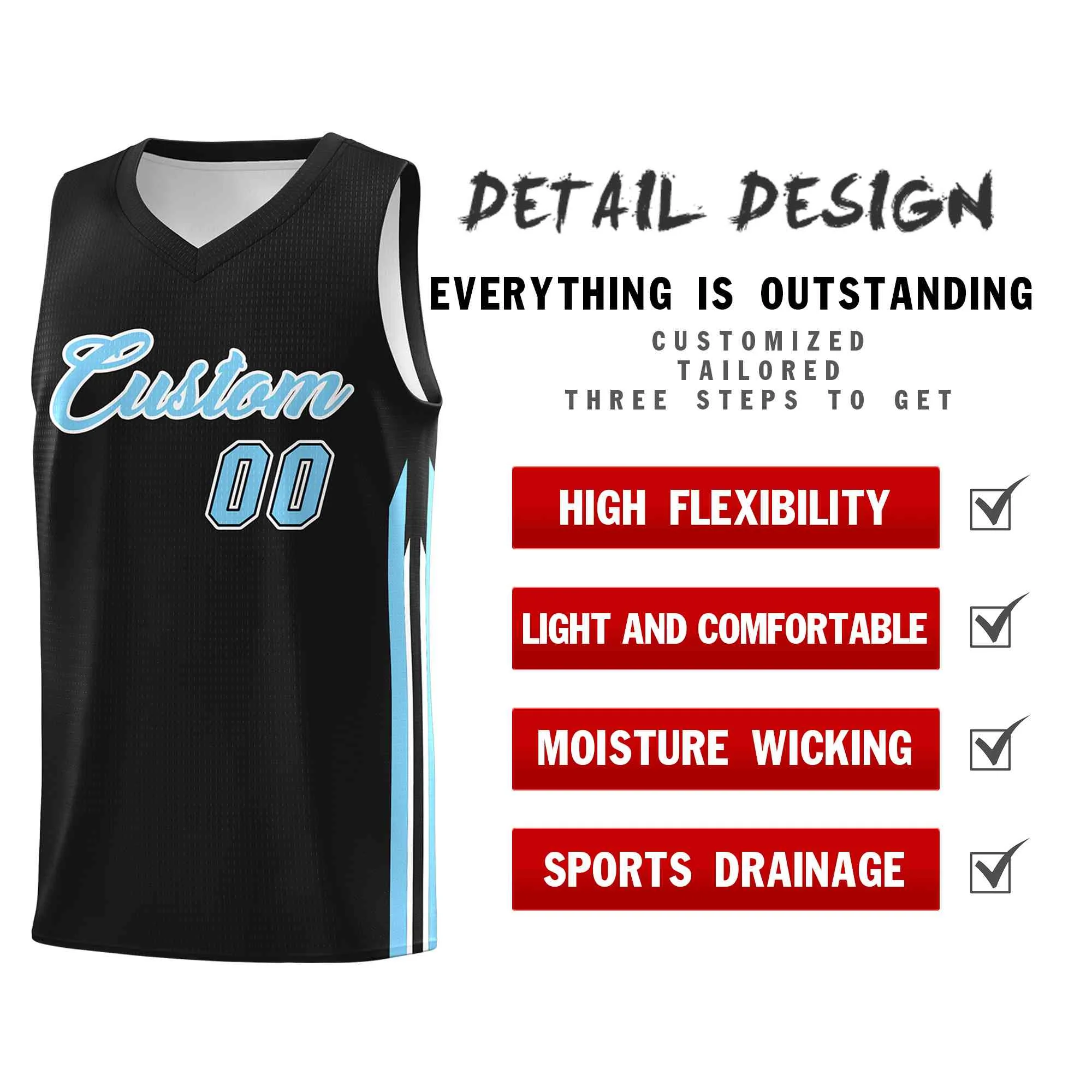 Custom Black Light Blue-Classic Tops Mesh Sport Basketball Jersey - Image 4