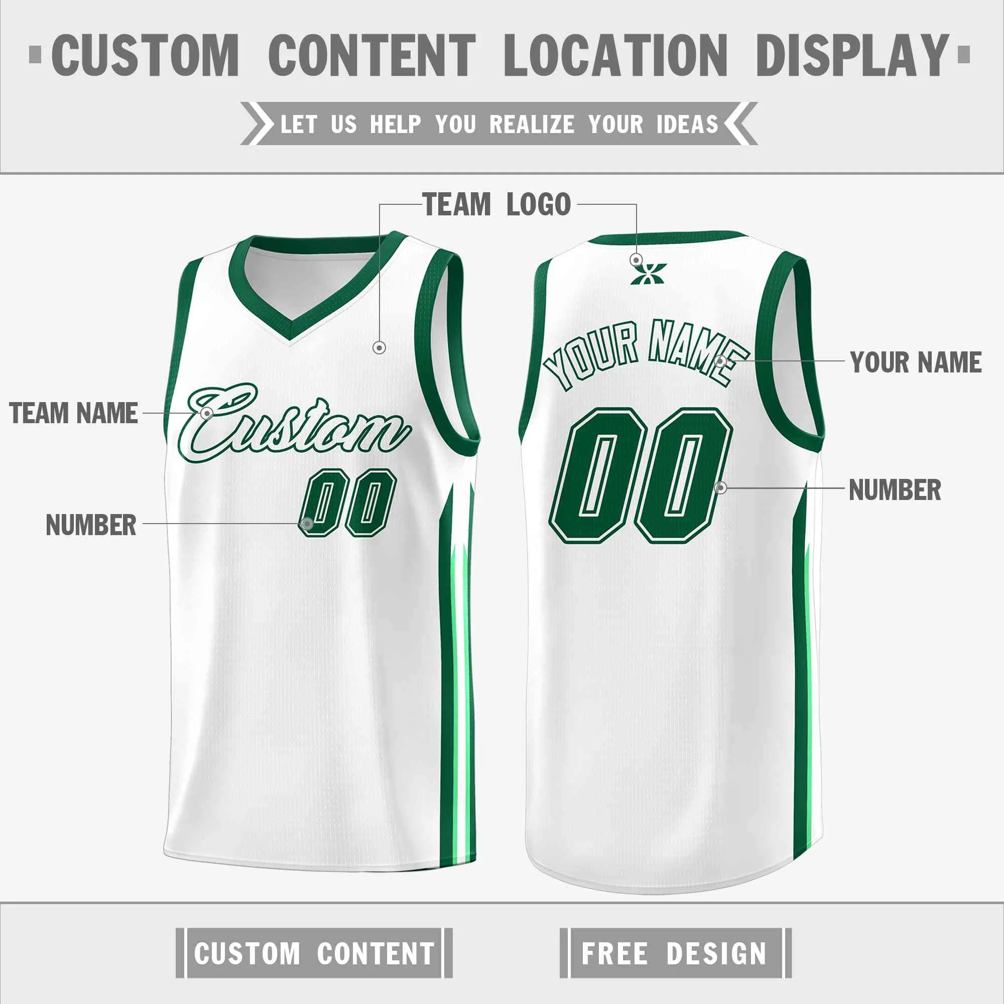 Custom White Green-Classic Tops Mesh Sport Basketball Jersey - Image 2