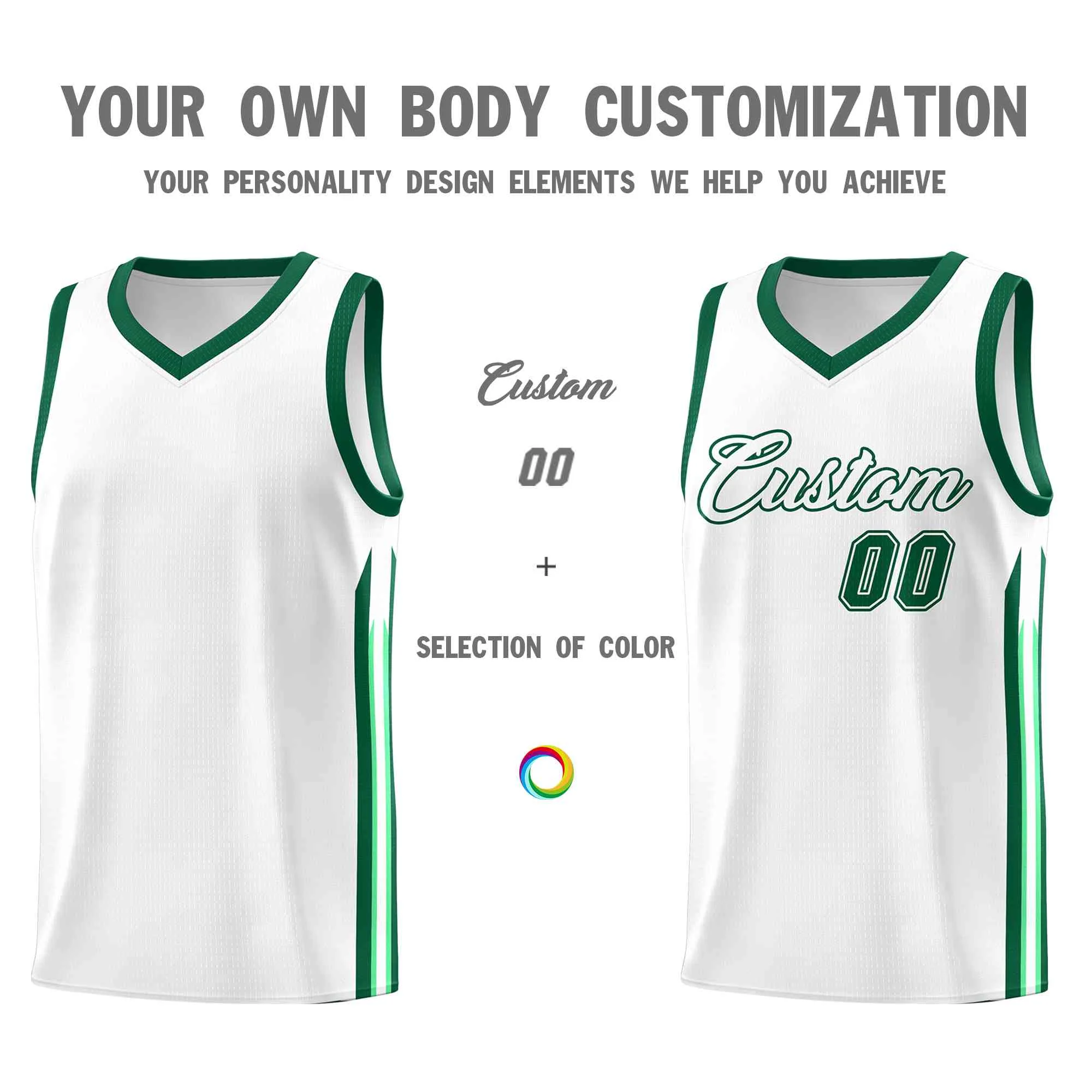 Custom White Green-Classic Tops Mesh Sport Basketball Jersey - Image 3