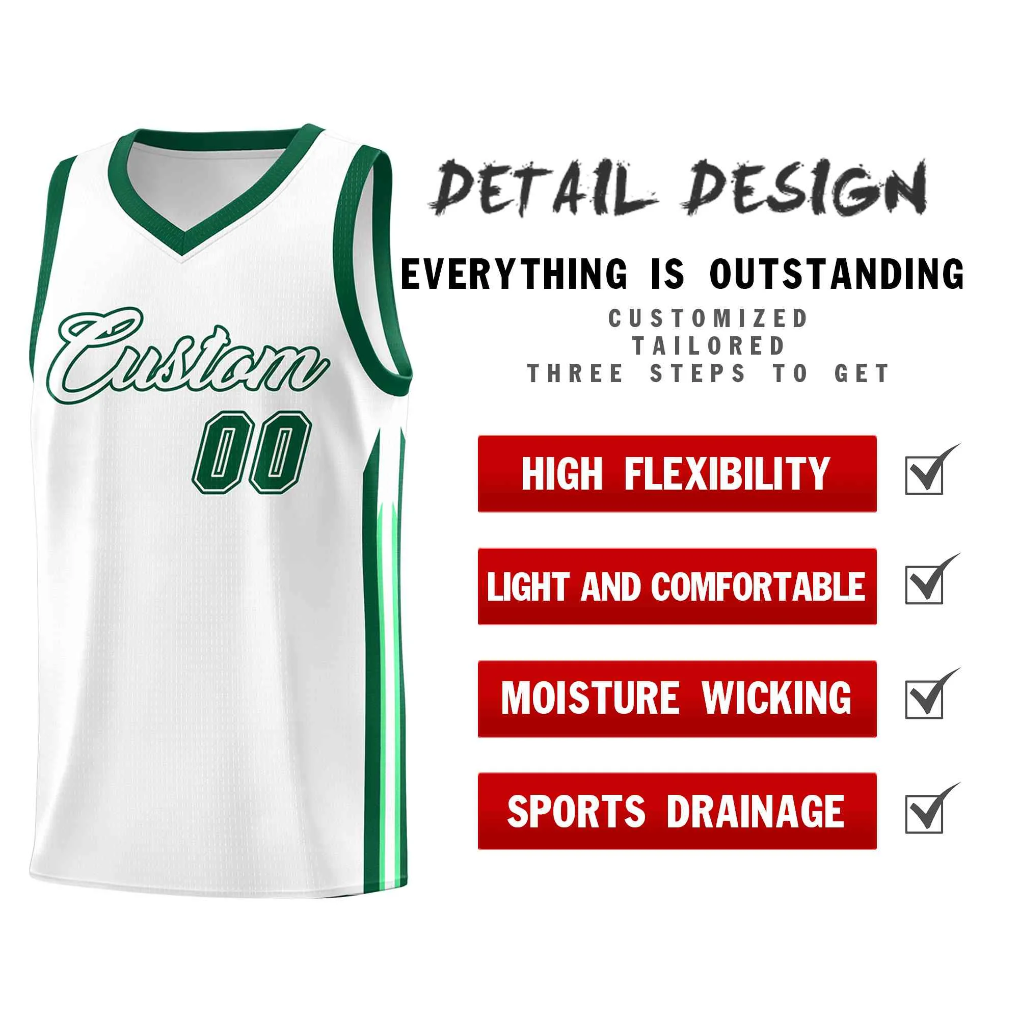 Custom White Green-Classic Tops Mesh Sport Basketball Jersey - Image 4