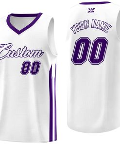 Custom White Purple-Classic Tops Mesh Sport Basketball Jersey