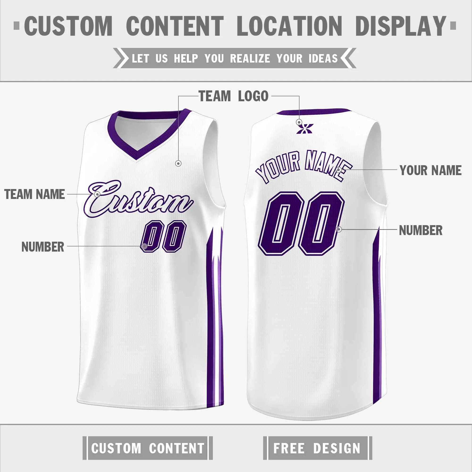 Custom White Purple-Classic Tops Mesh Sport Basketball Jersey - Image 2